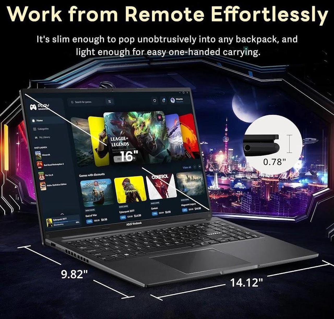 Alt view image 5 of 7 - ASUS Vivobook 16 Business Laptop, 16" WUXGA IPS 16:10 300 Nit Display, Intel 10-Core i7-1355U(Up to 5.0GHz), 16GB RAM 1TB SSD, Intel Iris Xe Graphics, Bluetooth 5.1, Backlit KB, Win11 Pro