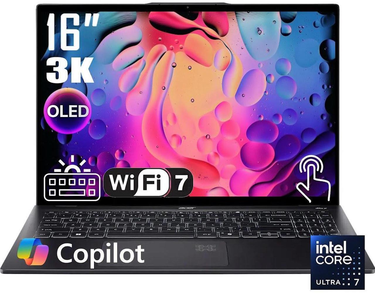 Main image of Acer Swift 16 AI Business Laptop, 16" 3K OLED Touchscreen 100% DCI-P3 Display, Intel 8-core Ultra 7 Series 2 256V(Up to 4.8GHz), 16GB LPDDR5X 2TB SSD, Backlit KB, Wi-Fi 7, Win11 Home, AI+Copilot PC