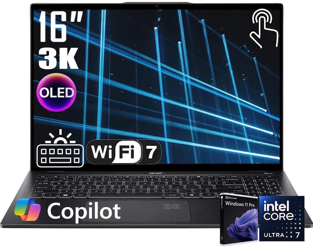 Main image of Acer Swift 16 AI+Copilot PC Business Laptop, 16" 3K OLED Touchscreen 100% DCI-P3 Display, Intel 8-core Ultra 7 Series 2 256V(Up to 4.8GHz), 16GB LPDDR5X 2TB SSD, Backlit KB, Wi-Fi 7, Win11 Pro