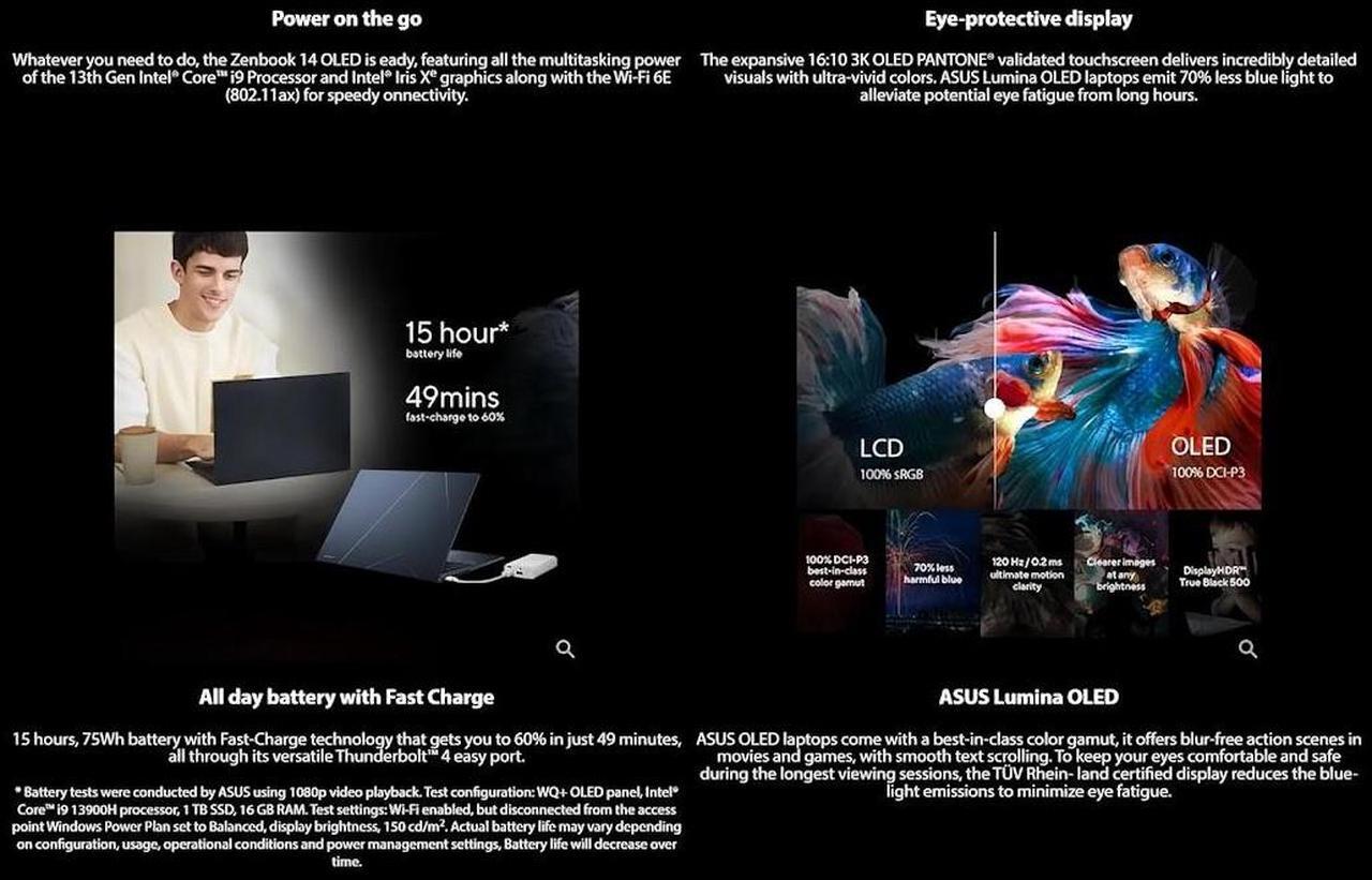 Alt view image 3 of 7 - ASUS Zenbook 14 OLED Laptop, 14" 3K(2880x1800) Touchscreen 500 Nits Display, Intel EVO 14-core i9-13900H, 16GB LPDDR5 1TB SSD, Backlit Keyboard, Fingerprint Reader, Thunderbolt 4, Win11 Home