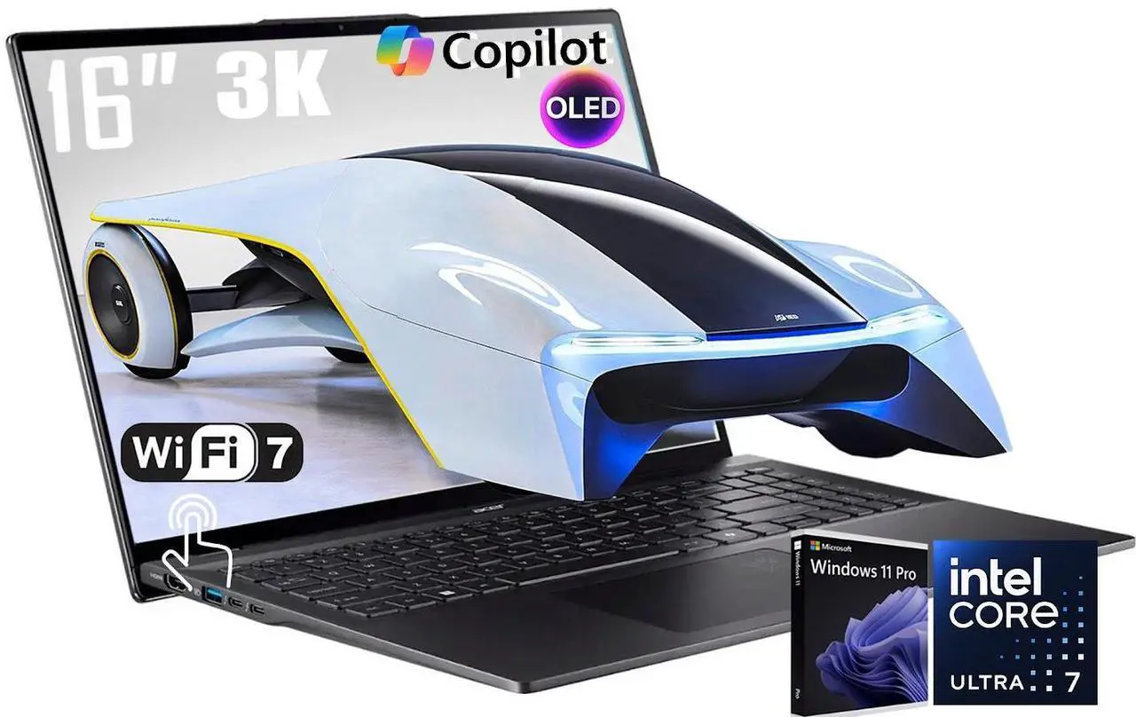 Main image of Acer Swift AI Copilot PC Business Laptop, 16" 2.8K OLED Touchscreen 100% DCI-P3 Display, Intel 8-core Ultra 7 Series 2 256V(Up to 4.8GHz), 16GB LPDDR5X 2TB SSD, Backlit KB, Wi-Fi 7, Win11 Pro