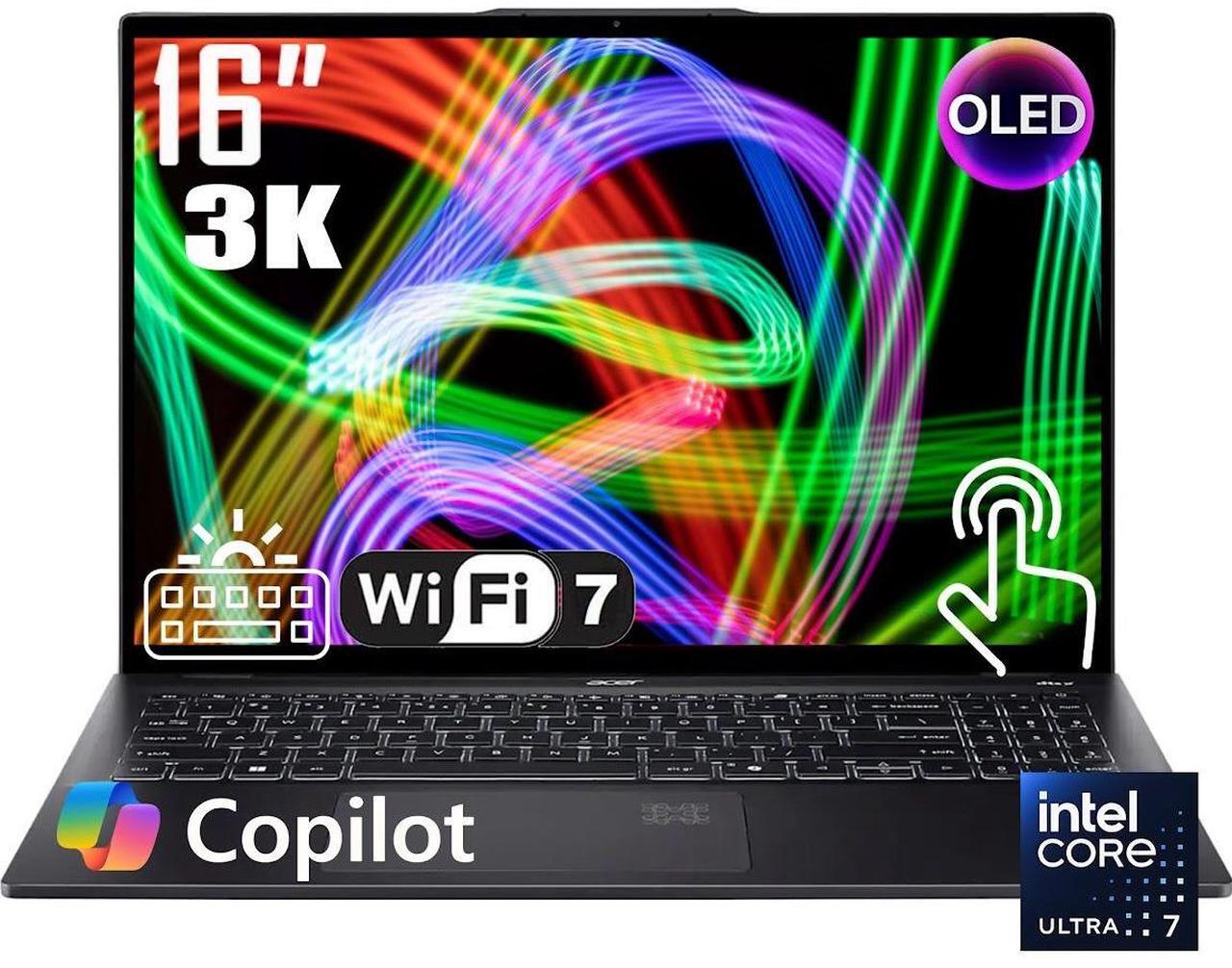 Main image of Acer Swift AI Copilot PC Laptop, 16" 2.8K OLED Touchscreen 100% DCI-P3 Display, Intel Core Ultra 7 Series 2 256V(Up to 4.8GHz), 16GB LPDDR5X 1TB SSD, Backlit Keyboard, Wi-Fi 7, Win11 Home