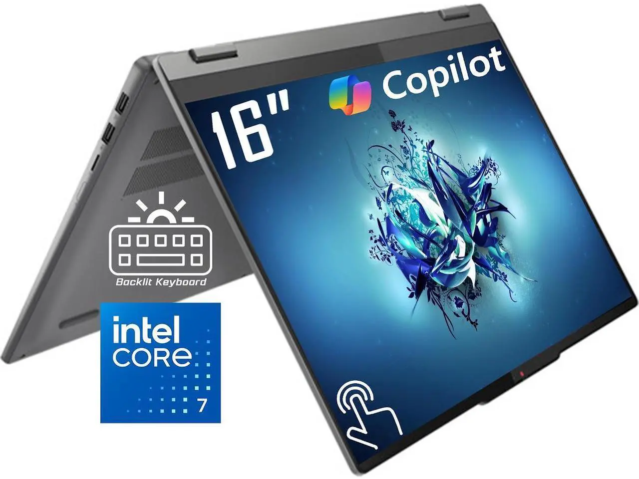 Main image of Lenovo IdeaPad Flex 5 2-in-1 Laptop, 16" WUXGA IPS Touchscreen, Intel 10-Core 7 150U(Up to 5.4 GHz), 16GB LPDDR5X RAM 1TB SSD, Copilot AI Laptop, Backlit Keyboard, Fingerprint Reader, Win11 Home
