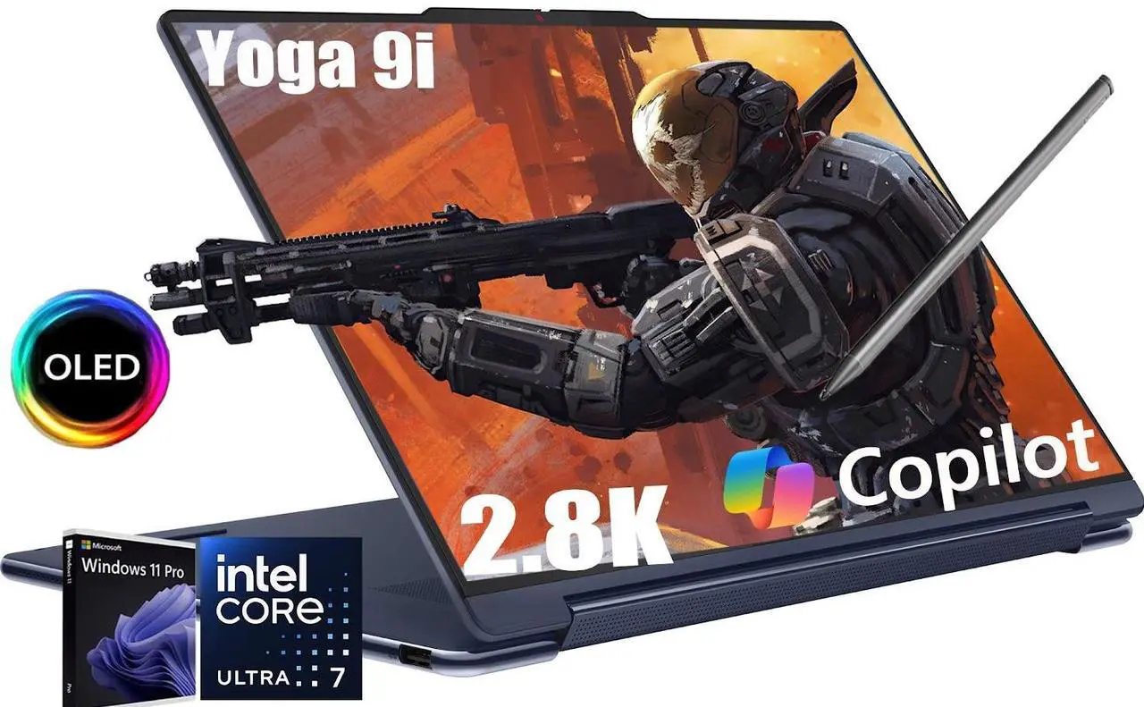 Main image of Lenovo Yoga 9i 2-in-1 Business Laptop, 14" 2.8K OLED Touchscreen 120Hz 400 Nits, Intel 16-Core Ultra 7 155H(Up to 4.8GHz), 16GB LPDDR5X RAM 1TB SSD, Backlit Keyboard, Fingerprint Reader, Win11 Pro