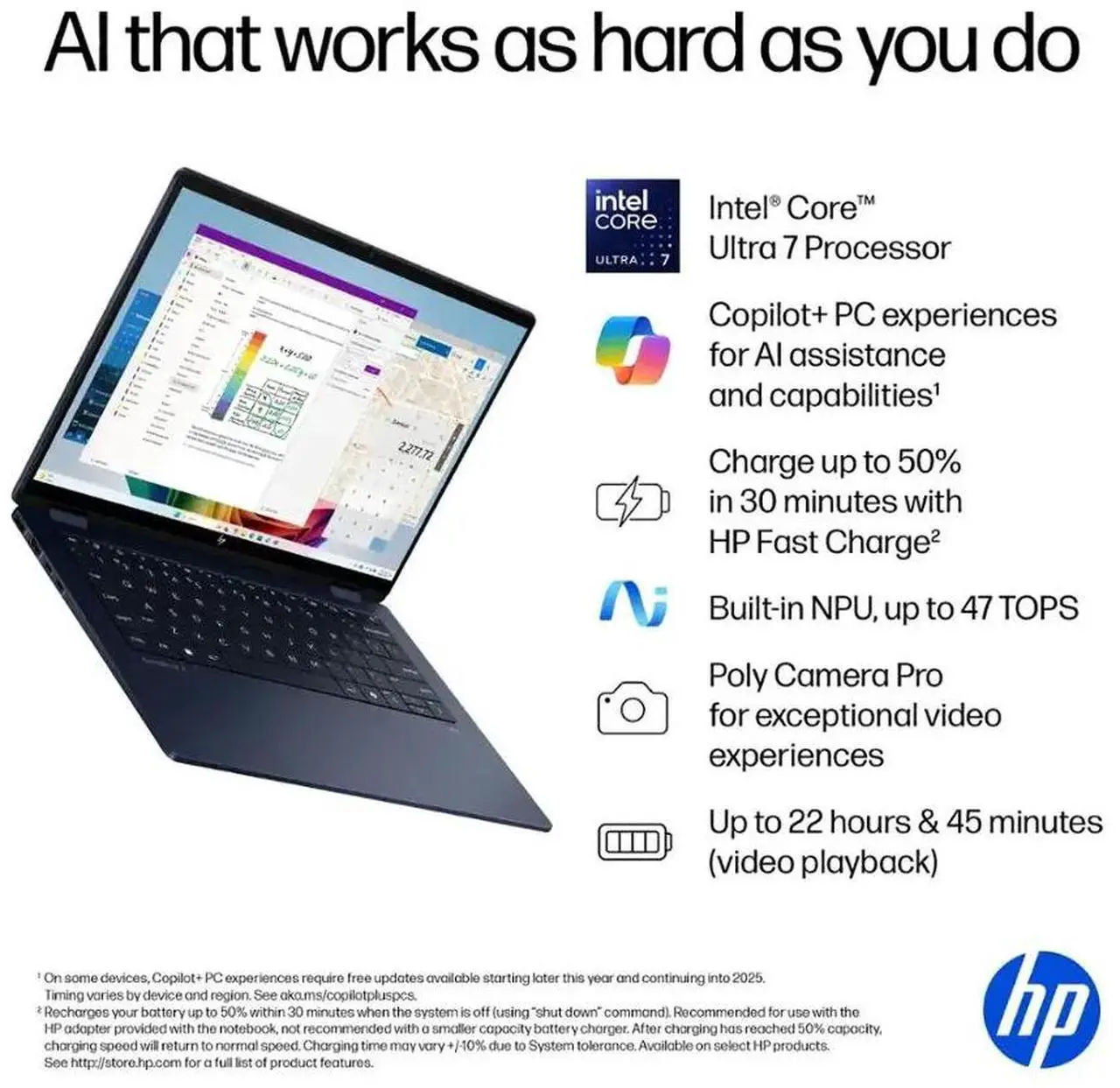 Alt view image 3 of 7 - HP OmniBook X Flip 2-in-1 AI Powered Laptop, 14" 2K LED IPS Touchscreen 400 Nits Display, Intel 8-Core Ultra 7 256V(Up to 4.8GHz), 16GB LPDDR5X 1TB SSD, WiFi 6E, Backlit KB, Win11 Home