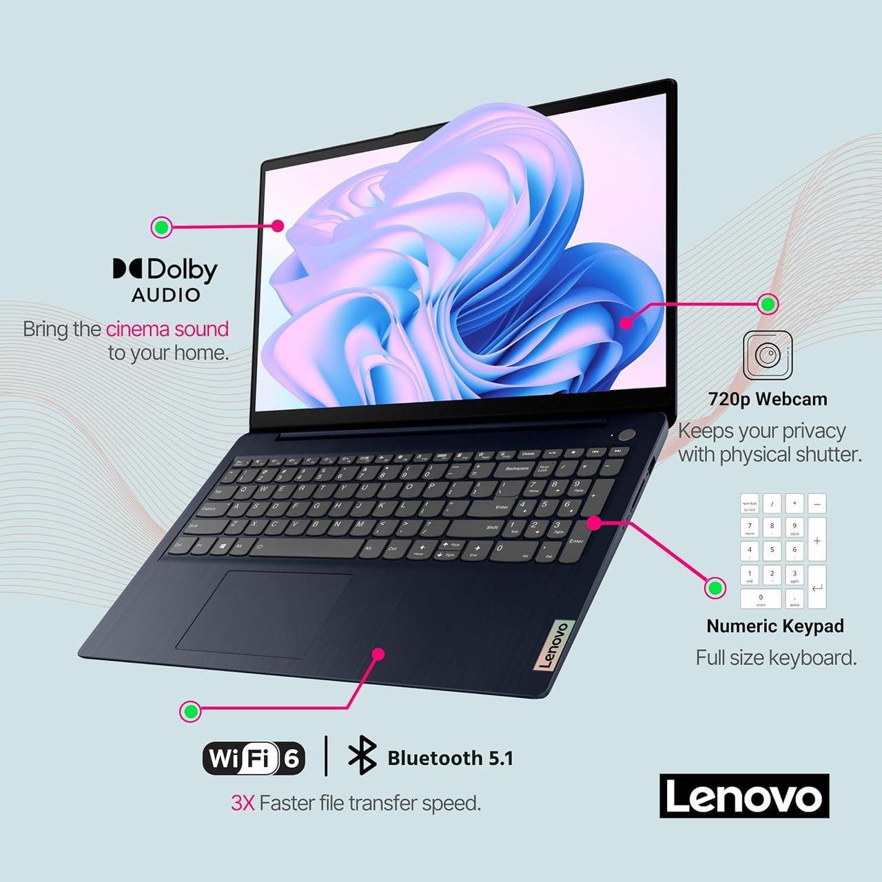 Alt view image 6 of 6 - Lenovo Ideapad 3i, 15.6" FHD Touchscreen Laptop, Intel 4-Core i5-1155G7(Beat i7-10710U, Up to 4.5 GHz), 12GB DDR4 RAM 1TB SSD, Dolby Audio, WiFi 6, Alexa, Bluetooth 5.1, SD Card Reader 12GB/1TB