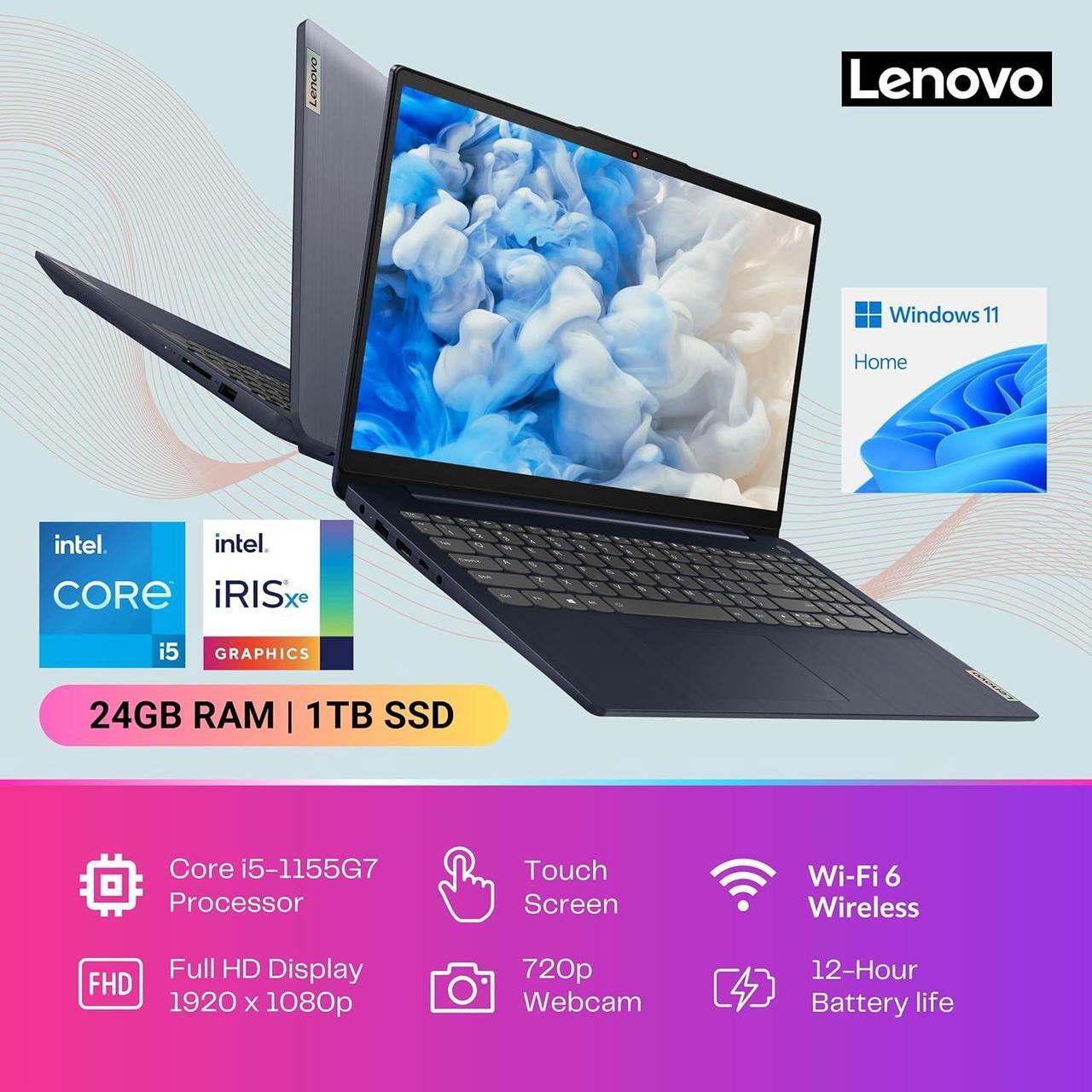 Alt view image 4 of 6 - Lenovo Ideapad 3i, 15.6" FHD Touchscreen Laptop, Intel 4-Core i5-1155G7(Beat i7-10710U, Up to 4.5 GHz), 12GB DDR4 RAM 1TB SSD, Dolby Audio, WiFi 6, Alexa, Bluetooth 5.1, SD Card Reader 12GB/1TB