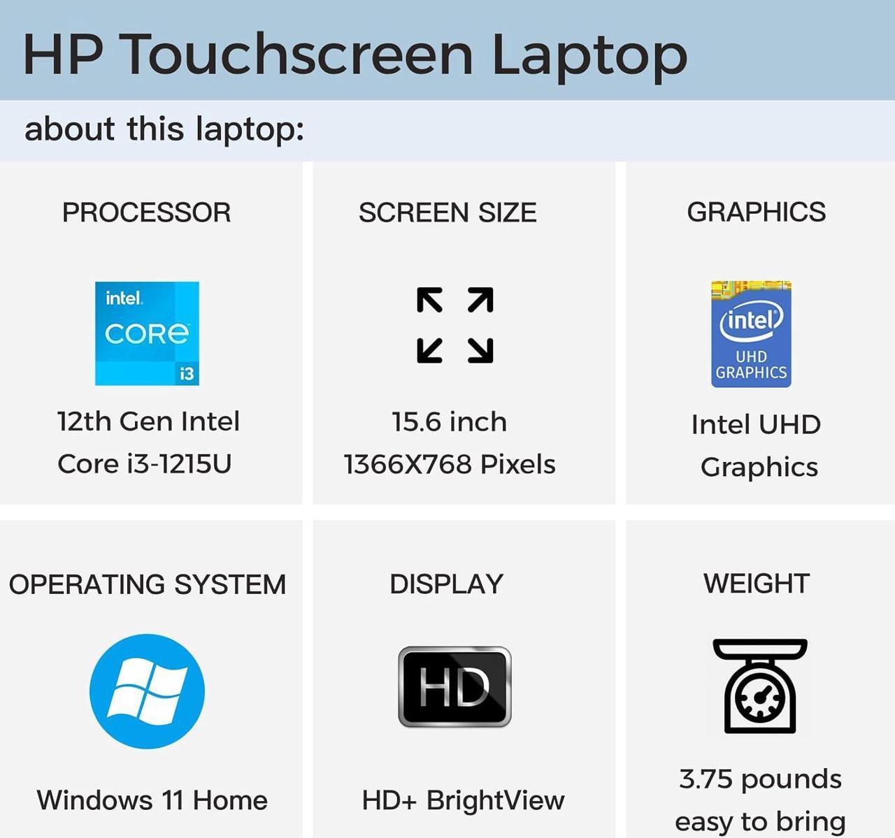 Alt view image 3 of 7 - HP 15.6" Touchscreen Laptop, 12th Intel 6-Core i3-1215U(Beats i5-1135G7), HD(1366 x 768) Display, 16GB RAM 1TB SSD, Intel UHD Graphics, Bluetooth, Window 11 Home 16GB/1TB
