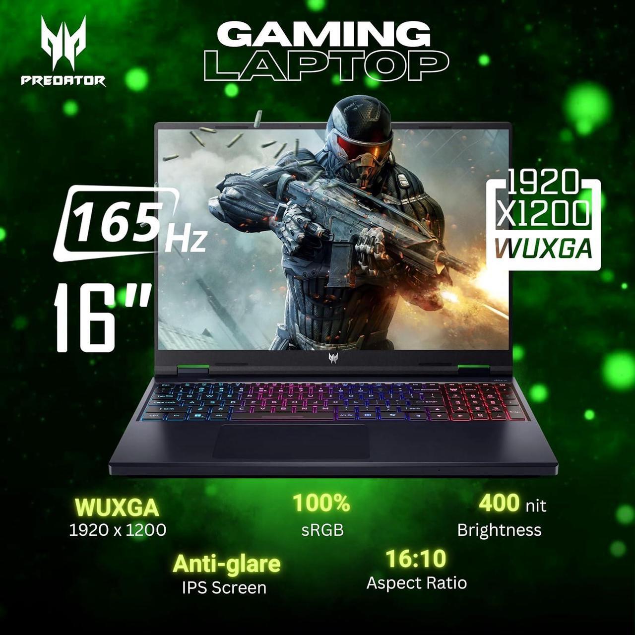 Alt view image 2 of 7 - Acer Predator Helios Neo 16 Gaming Laptop, 16" 165Hz WUXGA Display, Core i9-14900HX(5.80 GHz), GeForce RTX 4060, RGB Backlit KB, Copilot AI Laptop
