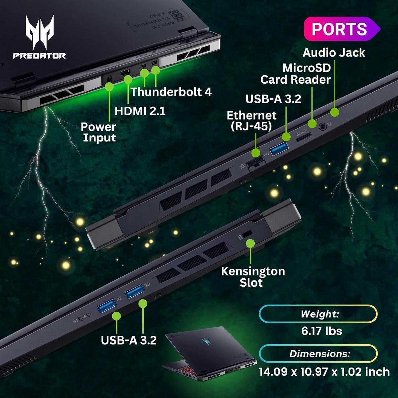 Alt view image 6 of 7 - Acer Predator Helios Neo 16 Gaming Laptop, 16" 165Hz WUXGA Display, Core i9-14900HX(5.80 GHz), GeForce RTX 4060, RGB Backlit KB, Copilot AI Laptop