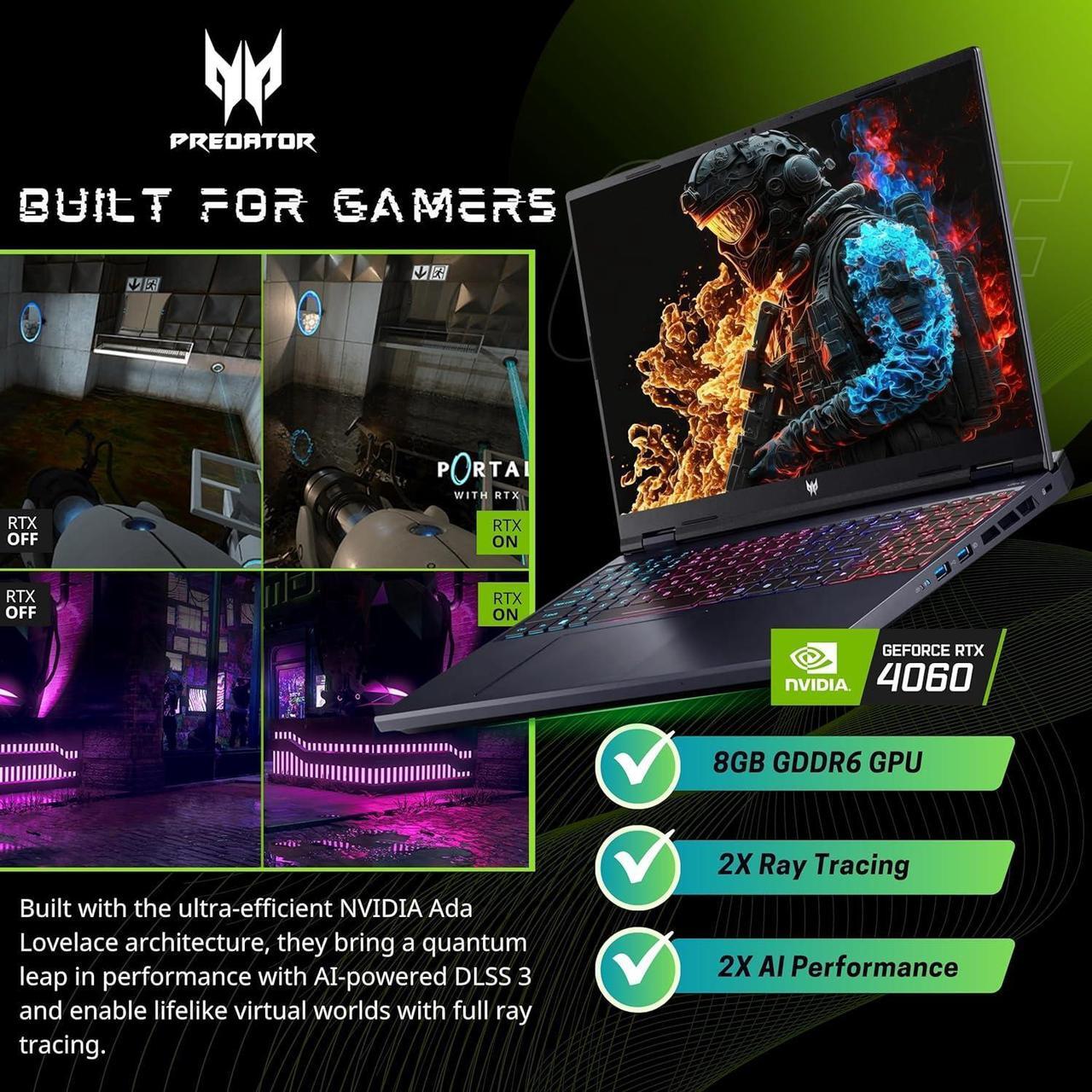 Alt view image 3 of 7 - Acer Predator Helios Neo 16 Gaming Laptop, 16" 165Hz WUXGA Display, Core i9-14900HX(5.80 GHz), GeForce RTX 4060, RGB Backlit KB, Copilot AI Laptop