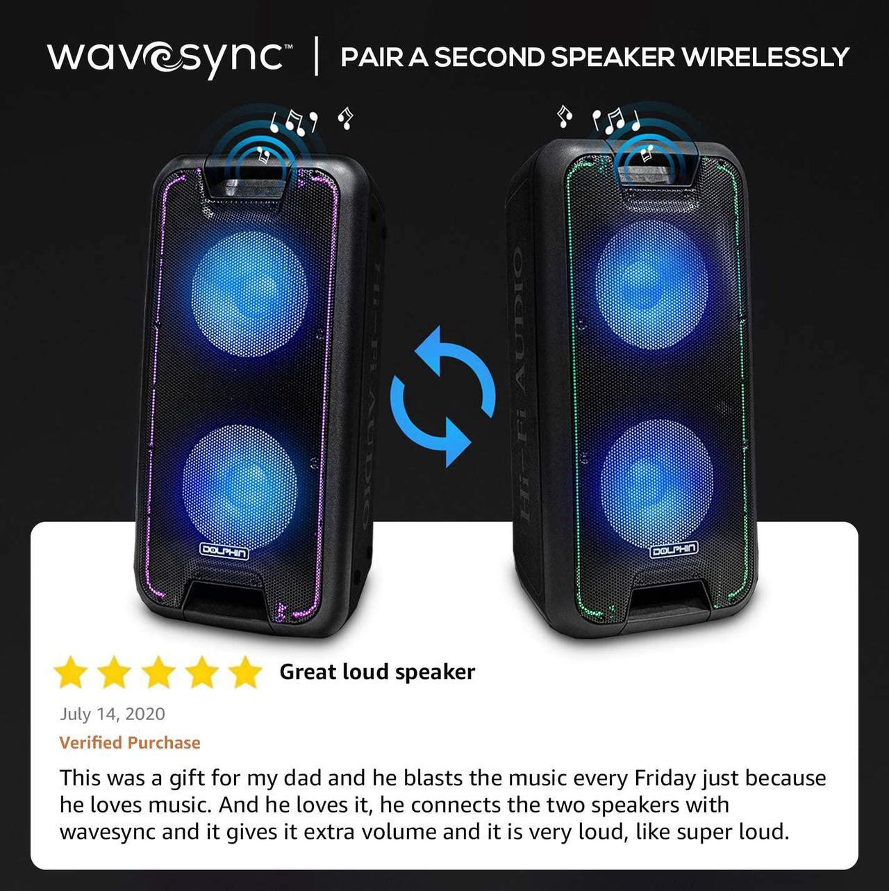 Alt view image 4 of 10 - Dolphin SP-210RBT Rechargeable Dual 10" Party Speaker with Lights