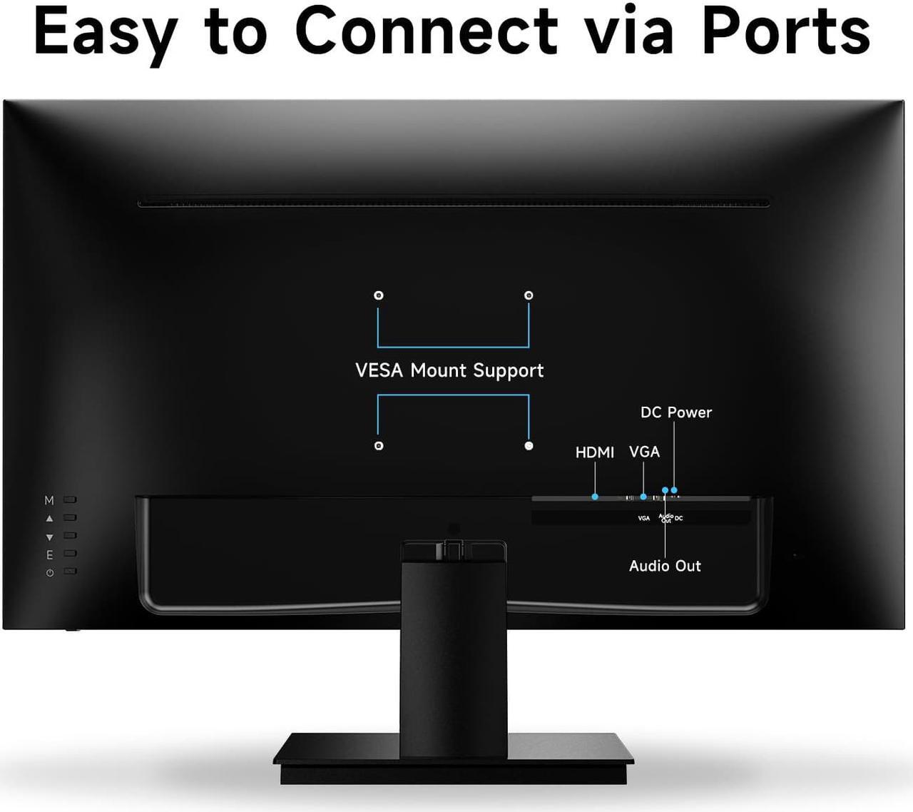 Alt view image 5 of 7 - Norcent 27 Inch Monitor for Home and Business LED Display Full HD 1080P FHD 75Hz 178 Degree Viewing Angle Eye Care Flicker-Free HDMI VGA Thin Frame VESA Mountable, MN27-H