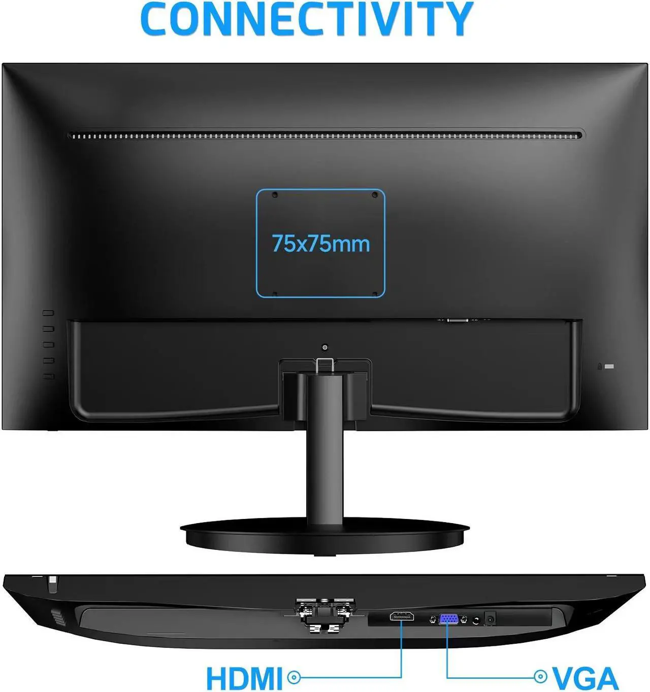Alt view image 4 of 7 - Norcent 22 Inch Monitor with HDMI VGA Port, 1080P 75Hz Full HD VA LED Ultra Thin Bezel Display, Flicker-Free, Blue Light Filter, Built-in Speakers, Tilt Adjustment