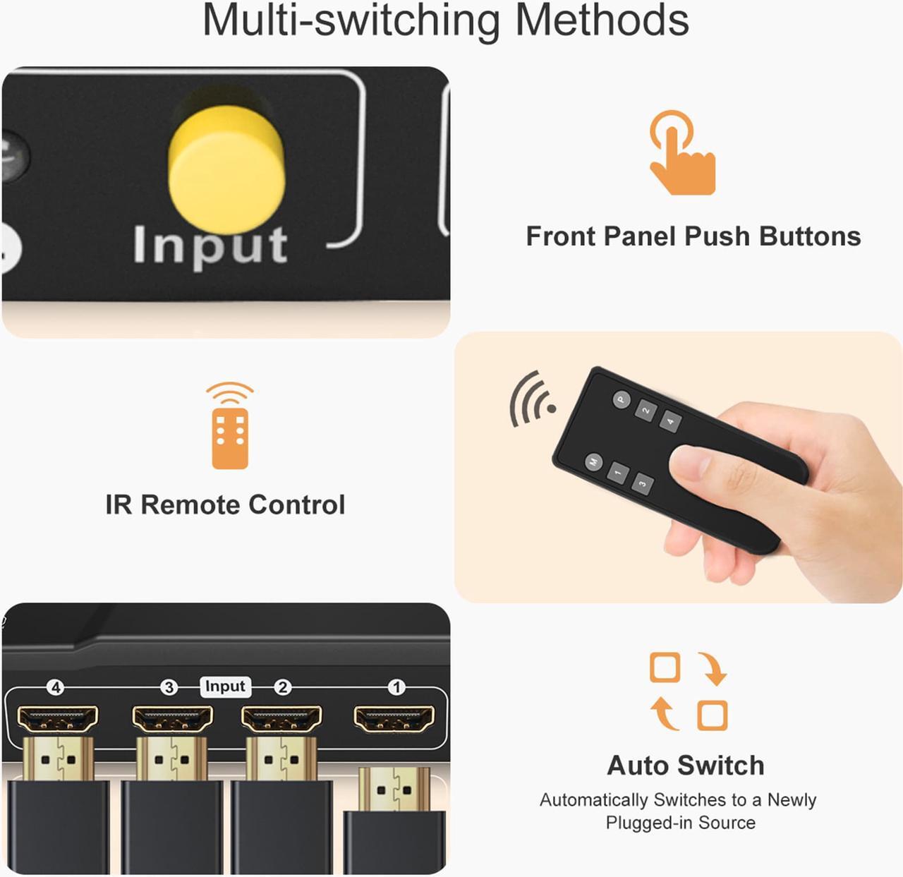 Alt view image 11 of 14 - TESmart 4x1 HDMI Switch Ultra HD supports 4K@60Hz 4: 4: 4, 4-port HDMI switch 3DTV pass-through, Support S/PDIF and L/R audio out and IR remote control, For Xbox 360/One, PS4/PS3