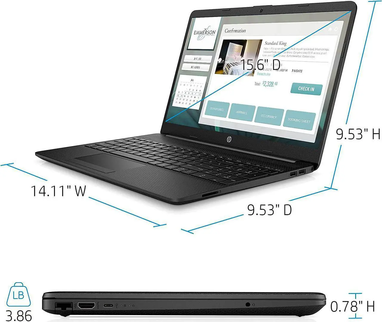 Alt view image 5 of 6 - 2021 HP 15.6" FHD IPS Premium Laptop, Intel Celeron N4020 Processor upto 2.8GHz, 32GB RAM, 256GB SSD, WIFI, USB-C, Card Reader, Windows 10 Home, Black