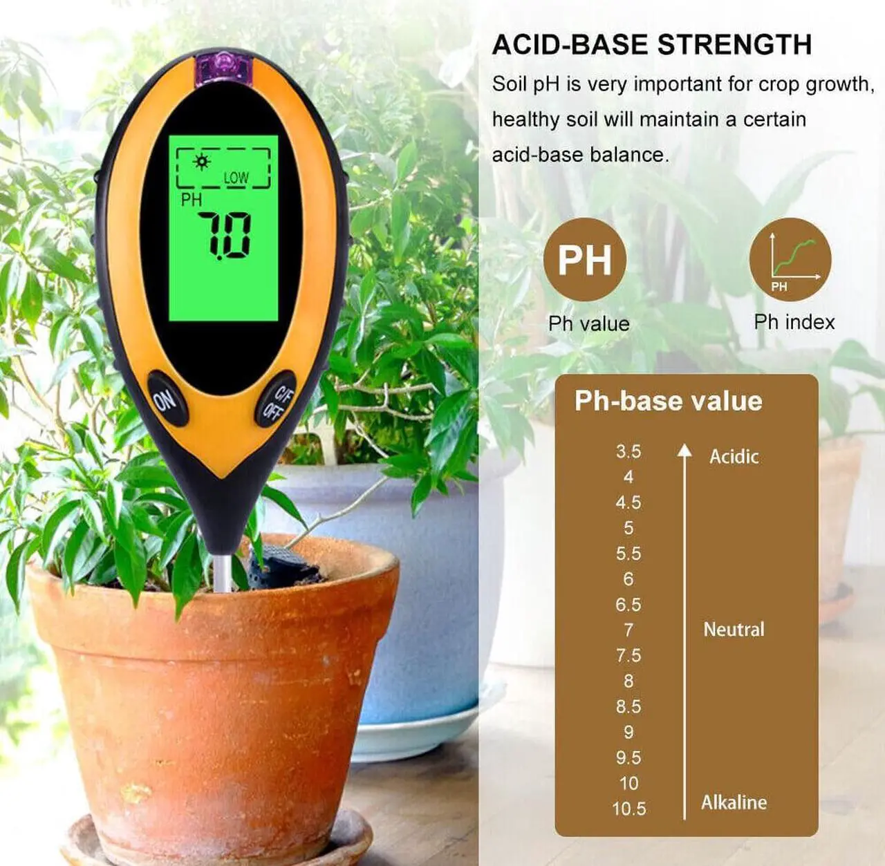 Alt view image 2 of 6 - 4 in 1 LCD Digital PH Tester Soil Water Moisture Light Temperature Test Meter