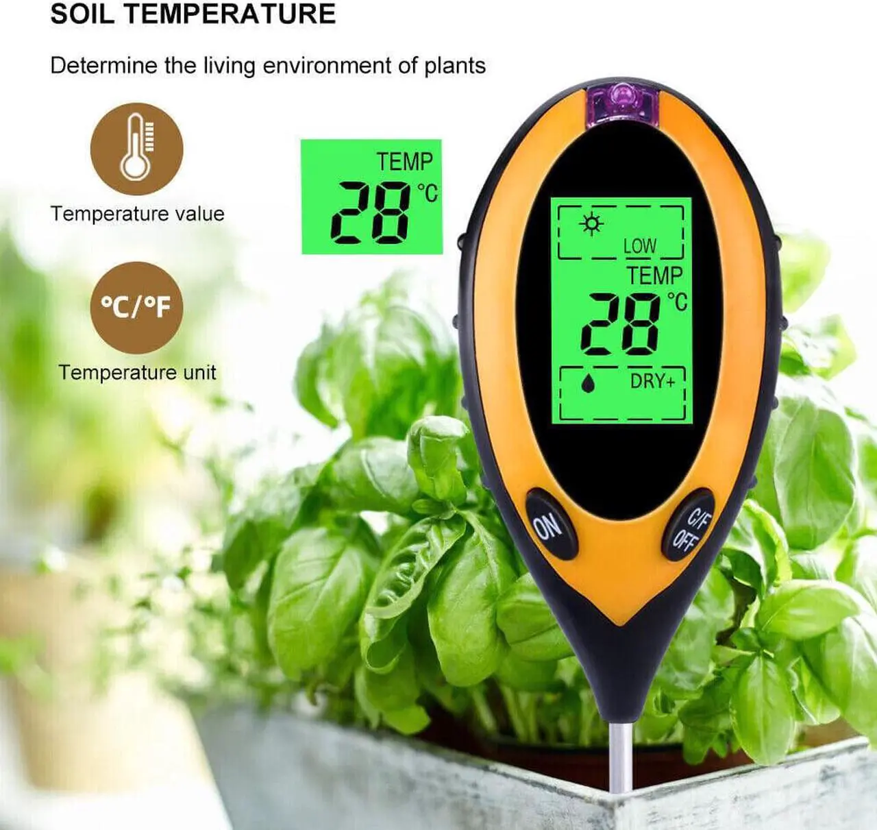 Alt view image 3 of 6 - 4 in 1 LCD Digital PH Tester Soil Water Moisture Light Temperature Test Meter