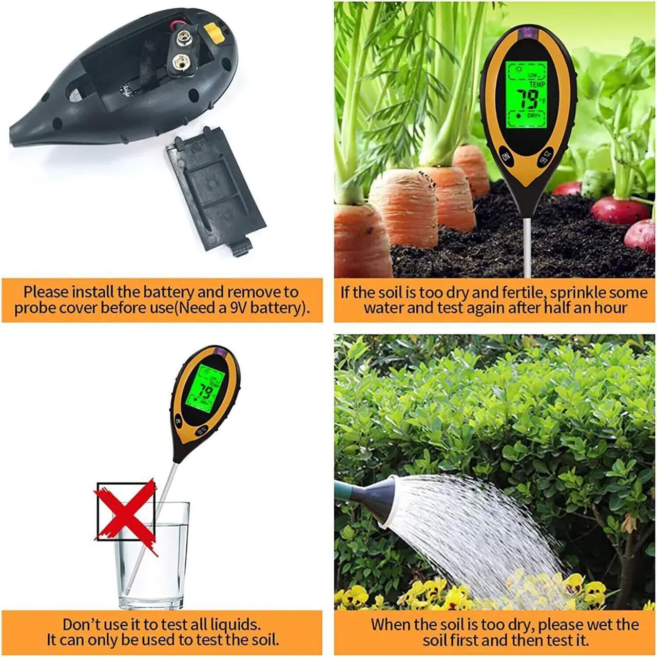 Alt view image 6 of 6 - 4 in 1 LCD Digital PH Tester Soil Water Moisture Light Temperature Test Meter
