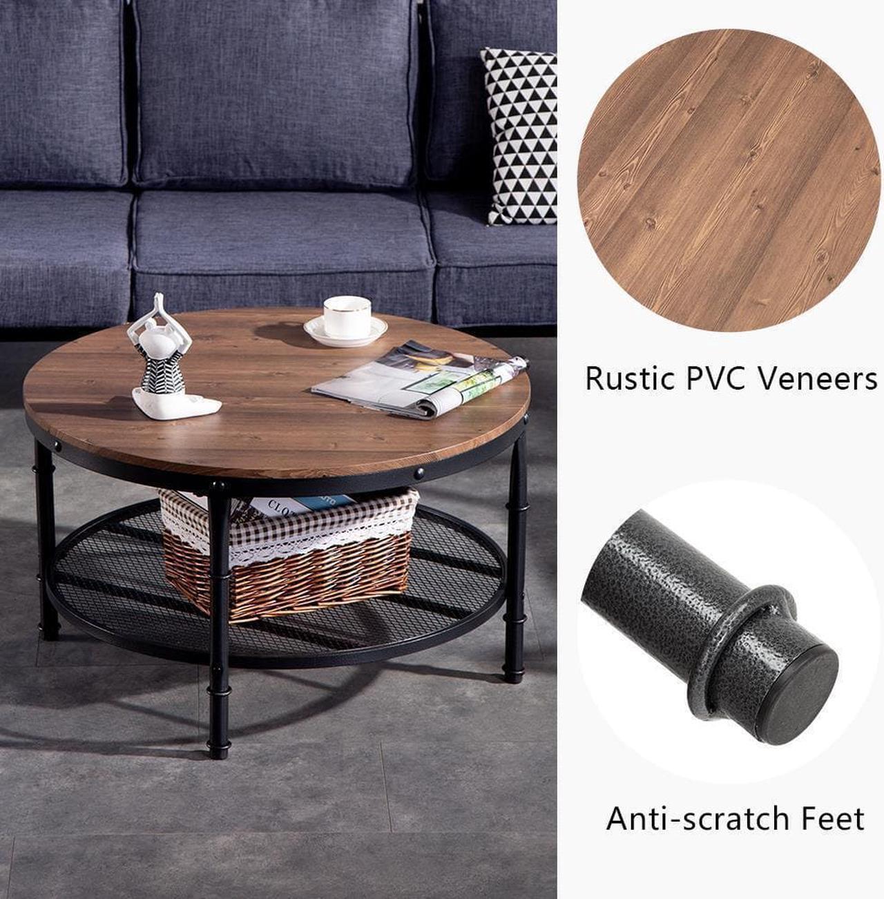 Main image of NEW Coffee Table Round Solid Wood Home Living Room Furniture w/ Storage Shelf