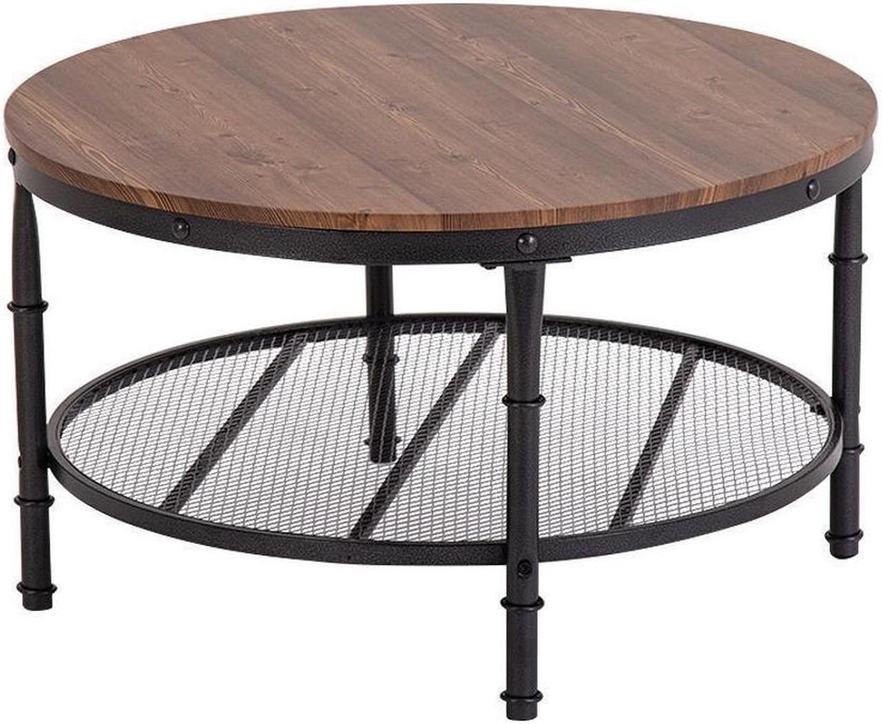 Alt view image 2 of 6 - NEW Coffee Table Round Solid Wood Home Living Room Furniture w/ Storage Shelf