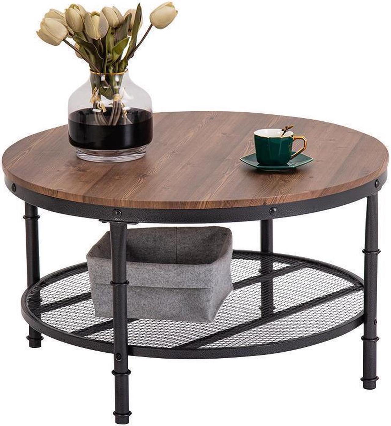 Alt view image 3 of 6 - NEW Coffee Table Round Solid Wood Home Living Room Furniture w/ Storage Shelf