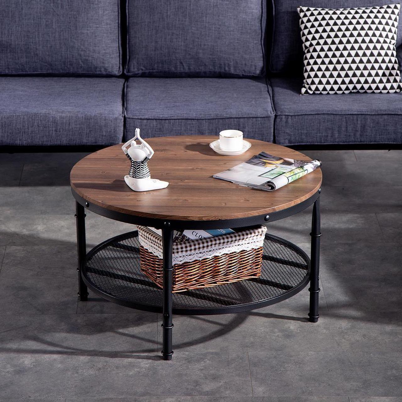 Alt view image 5 of 6 - NEW Coffee Table Round Solid Wood Home Living Room Furniture w/ Storage Shelf