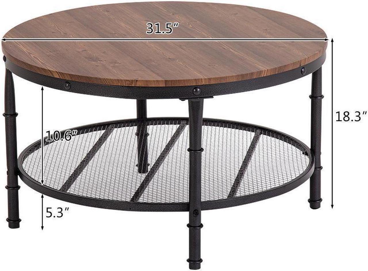 Alt view image 4 of 6 - NEW Coffee Table Round Solid Wood Home Living Room Furniture w/ Storage Shelf