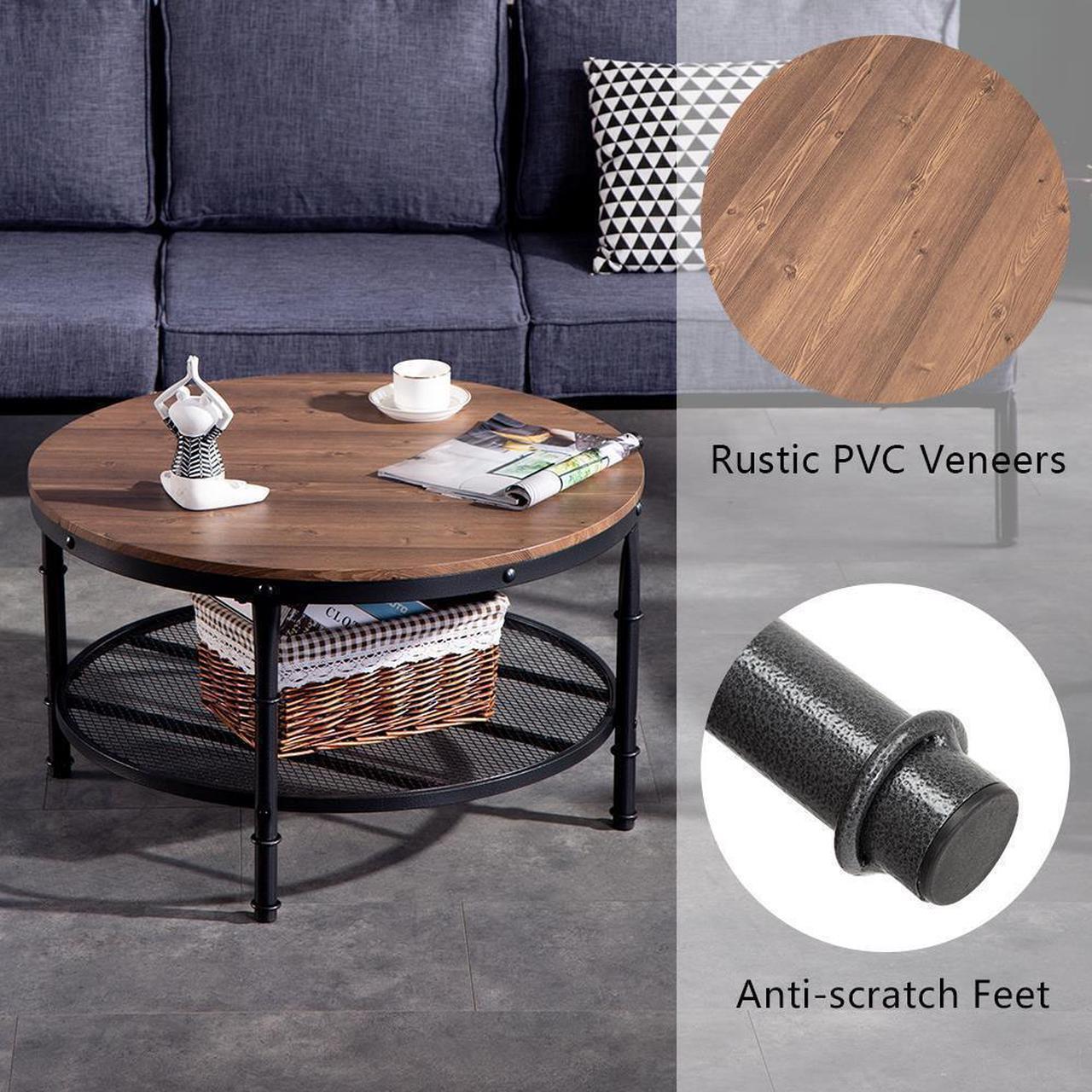 Alt view image 6 of 6 - NEW Coffee Table Round Solid Wood Home Living Room Furniture w/ Storage Shelf
