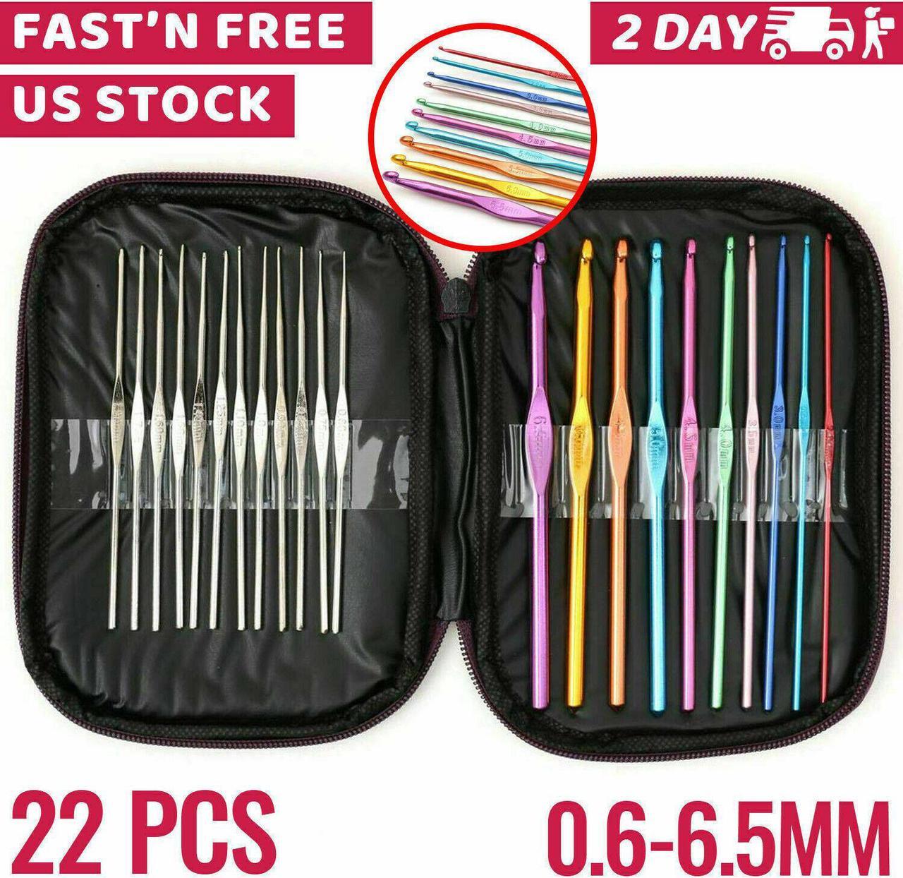 Main image of Crochet Hook Set Kit Yarn Knitting Needles Ergonomic Plastic Metal Supplies