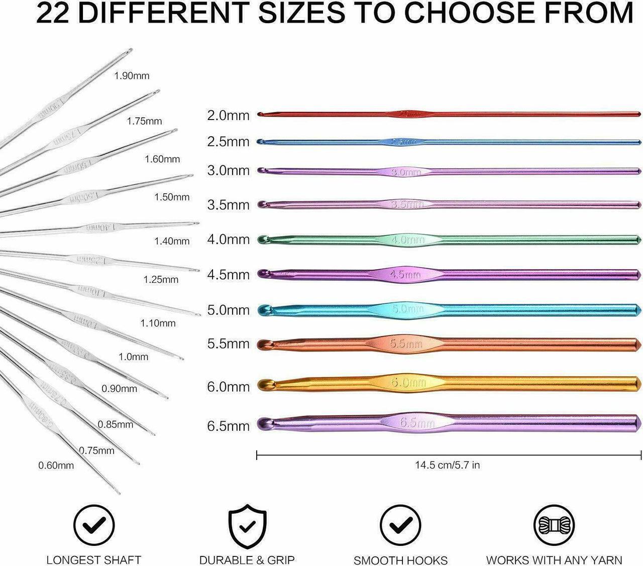 Alt view image 3 of 6 - Crochet Hook Set Kit Yarn Knitting Needles Ergonomic Plastic Metal Supplies