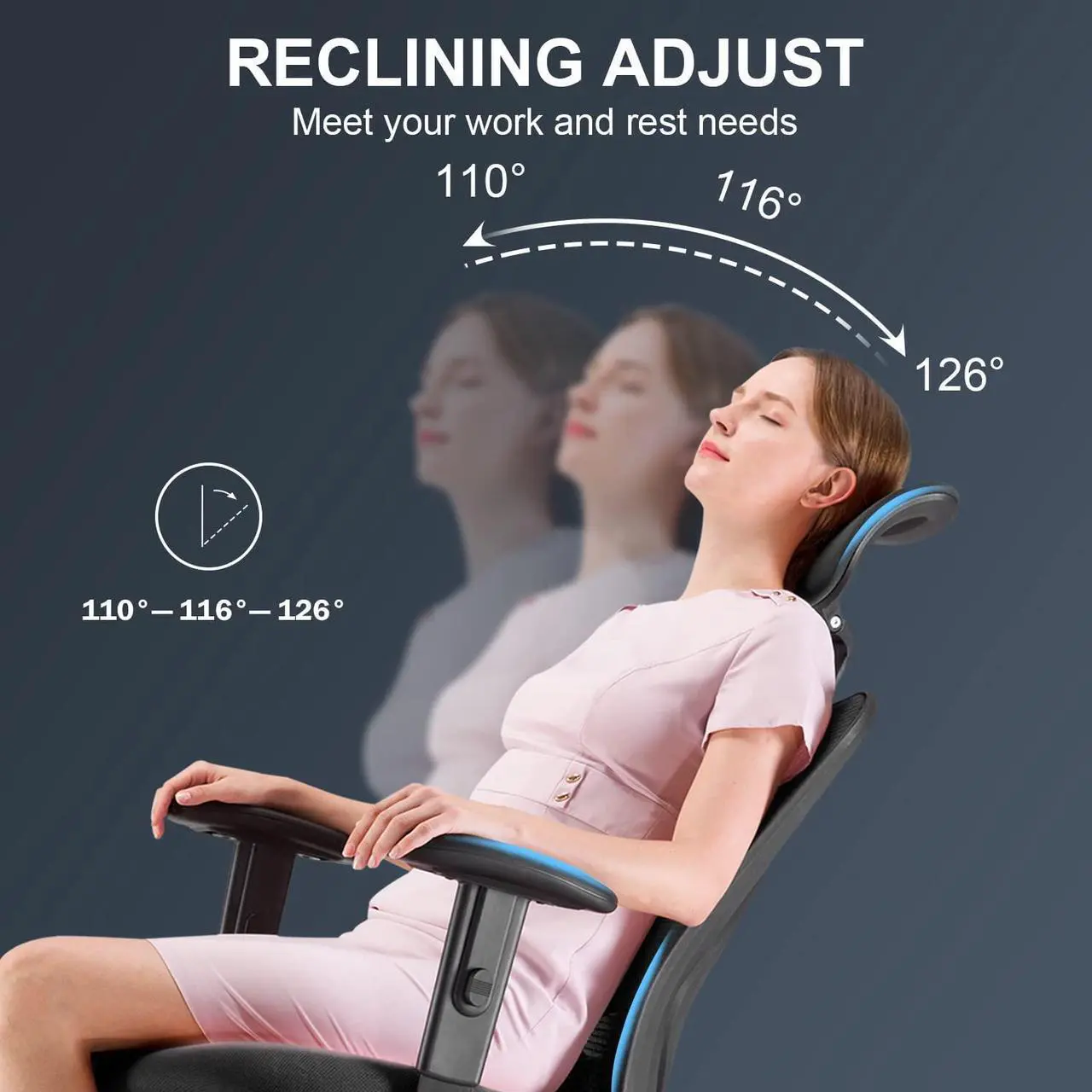 Alt view image 6 of 14 - SIHOO High-Back Mesh Office Chair with Lumbar Support, Ergonomic Chair for Desk, Breathable Mesh Adjustable Headrests for Home Office, Black