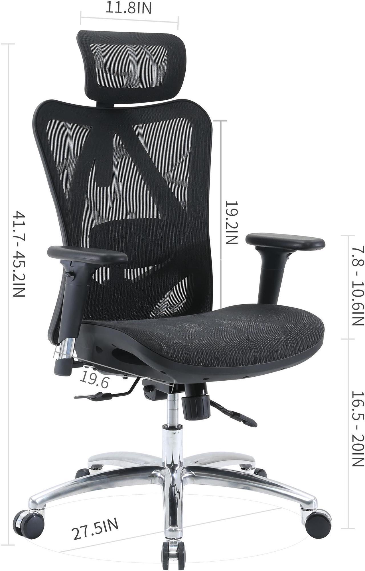Alt view image 9 of 14 - SIHOO High-Back Ergonomic Office Chair, Mesh Desk Chair with Adjustable 3D Armrest, Lumbar Support and Headrest, for Home & Office, Black