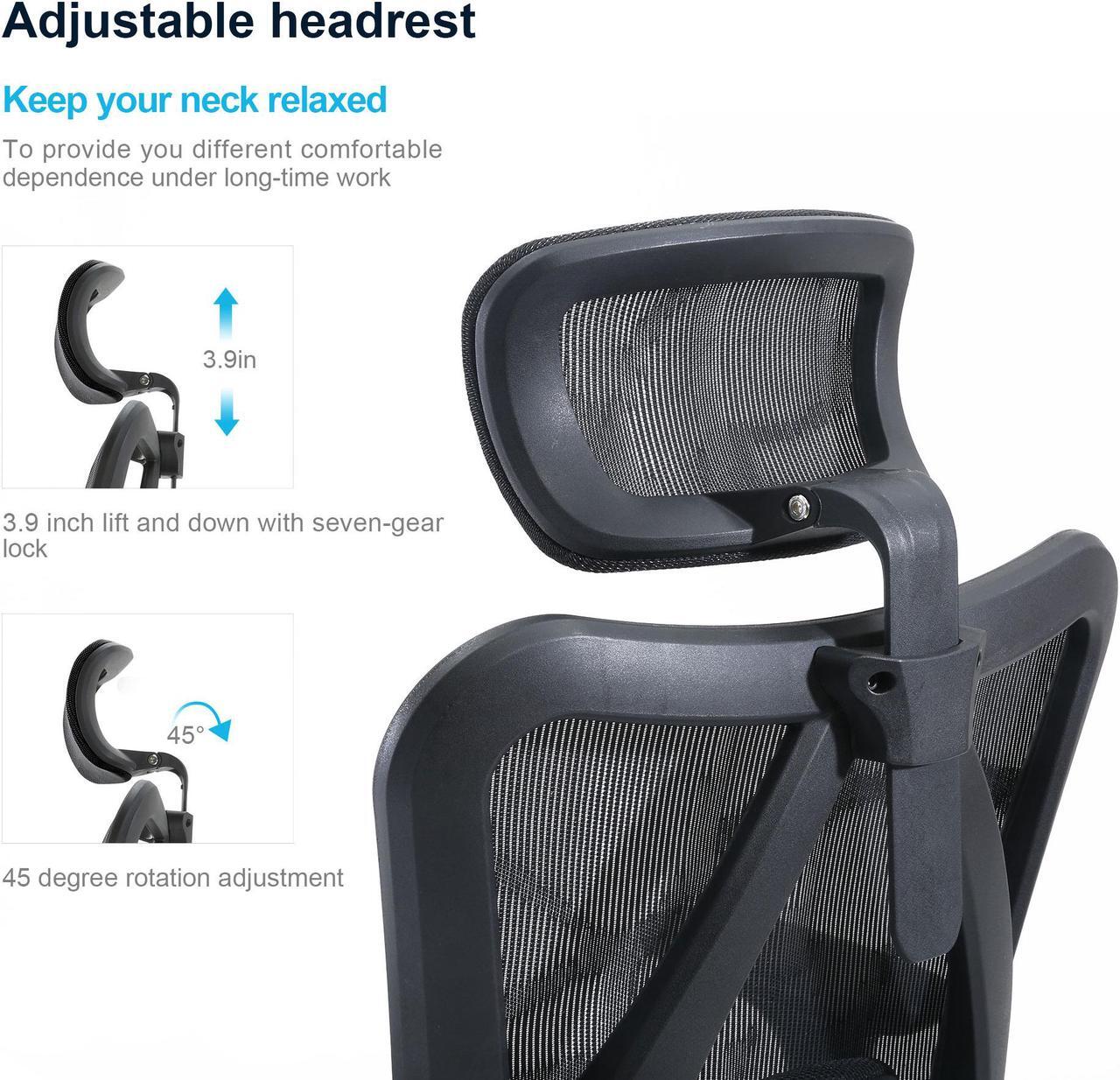 Alt view image 8 of 14 - SIHOO High-Back Ergonomic Office Chair, Mesh Desk Chair with Adjustable 3D Armrest, Lumbar Support and Headrest, for Home & Office, Black