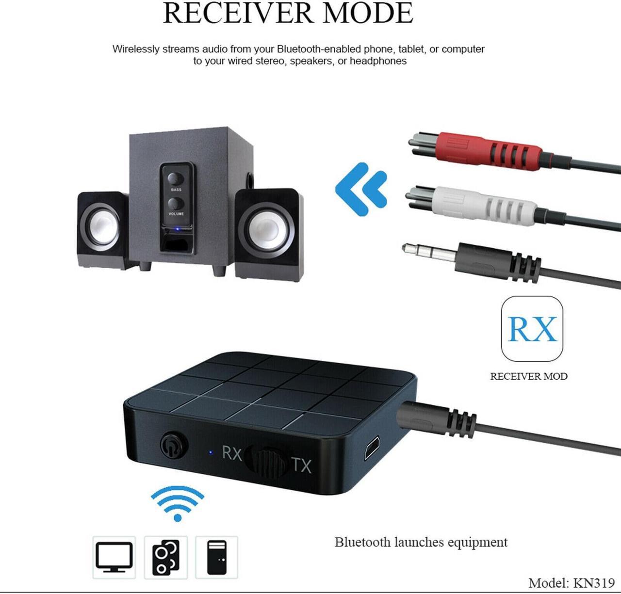 Alt view image 4 of 7 - 2-in-1 Bluetooth 5.0 Wireless Audio Aux 3.5mm Adapter Transmitter and Receiver
