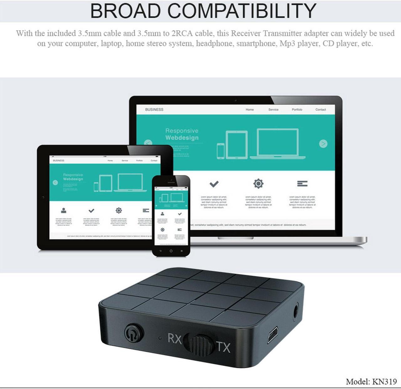 Alt view image 5 of 7 - 2-in-1 Bluetooth 5.0 Wireless Audio Aux 3.5mm Adapter Transmitter and Receiver