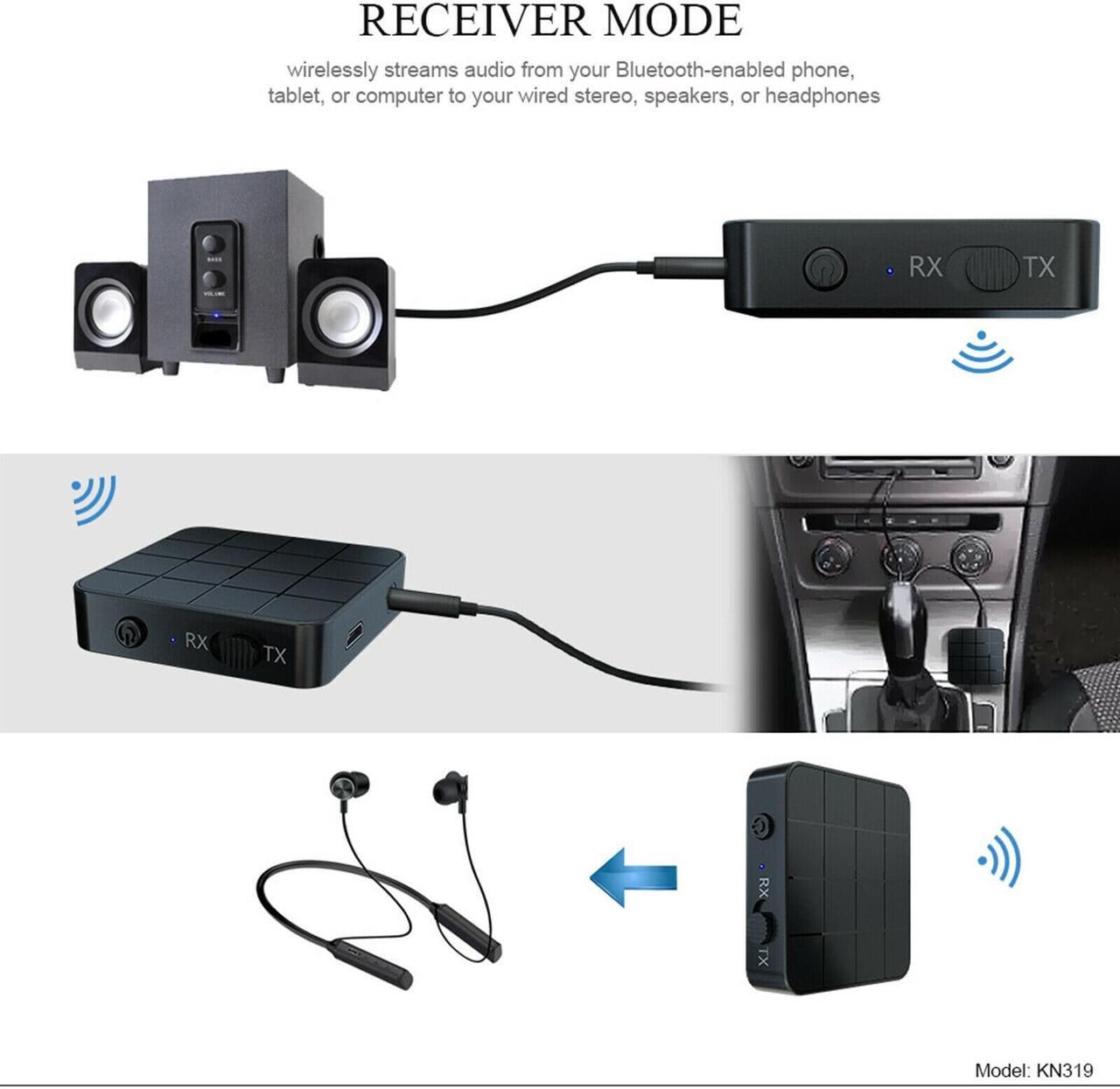 Alt view image 6 of 7 - 2-in-1 Bluetooth 5.0 Wireless Audio Aux 3.5mm Adapter Transmitter and Receiver