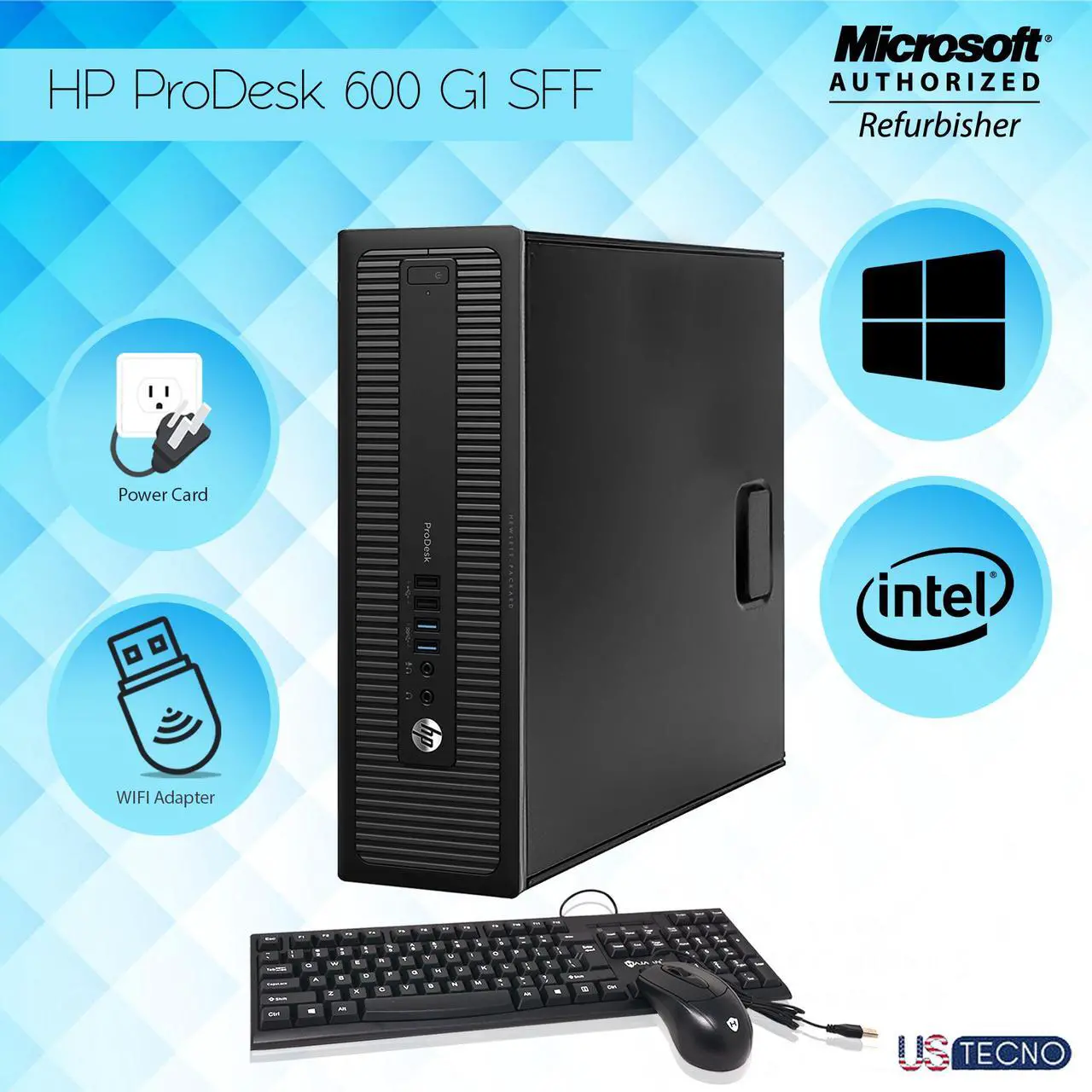 Main image of Hp ProDesk 600 G1 SFF Desktop Computer Intel Core i5 4570 16GB 256GB SSD+500GB DVD Windows 10 Home New Free Keyboard, Mouse,Power cord,WiFi Adapter
