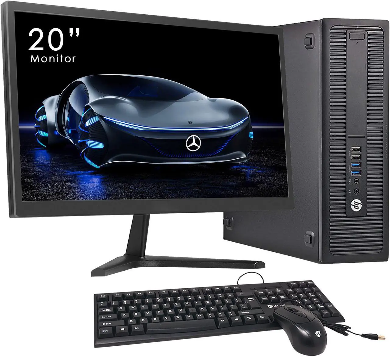 Main image of HP EliteDesk 800 G1 SFF Desktop PC  20 inch Tecnii Monitor(HDMI) Core i5 4th Gen 4570 @ 3.20 Ghz 8GB RAM 500GB HDD USB 3.0 Win 10 Pro New Wired KB & Mouse Combo - Full Set