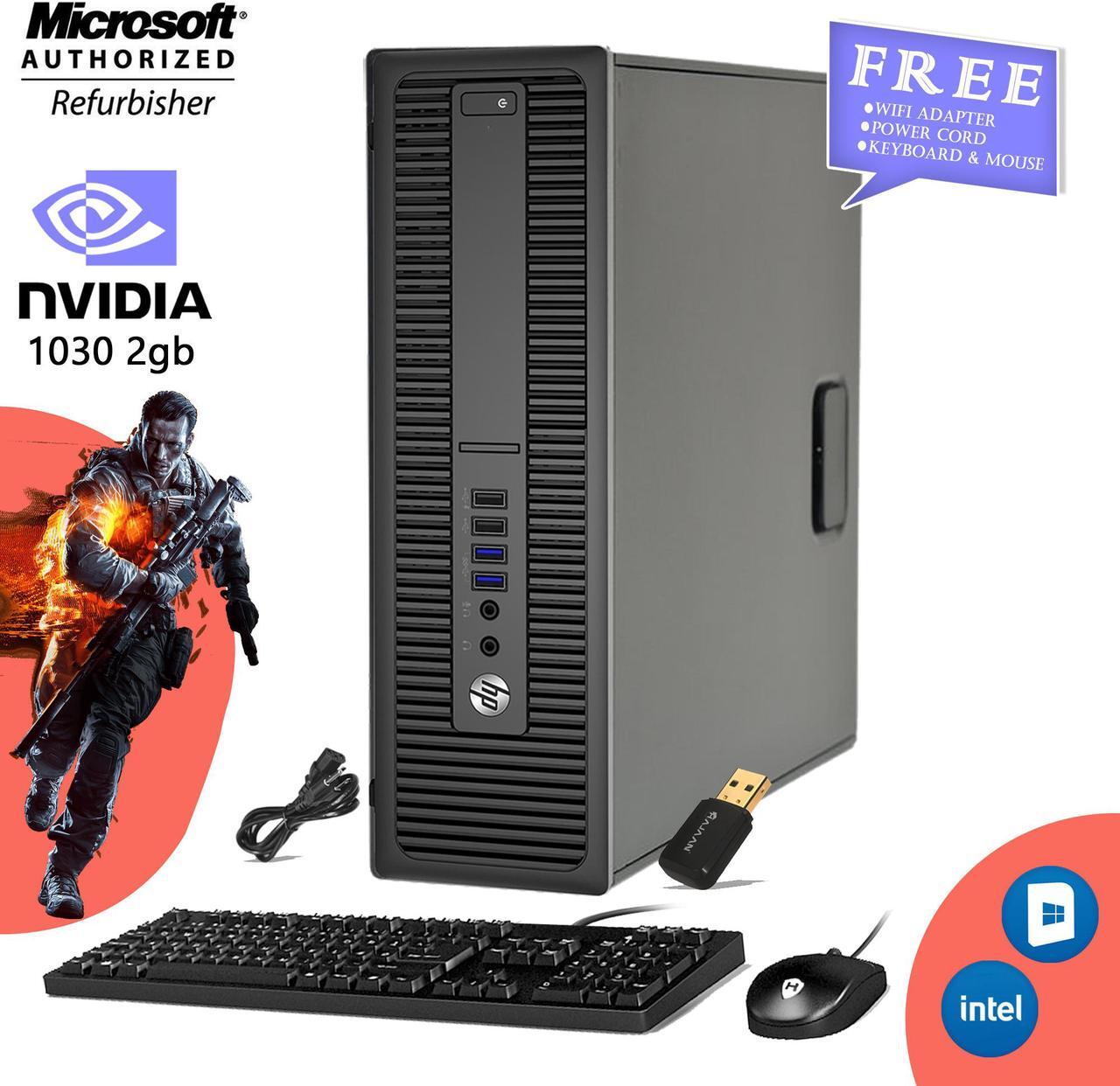 Main image of Business Gaming desktop PC HP EliteDesk 800 G2 SFF Core i5 -6th Gen 6500 Upto 3.60 Ghz- 8GB DDR4 512GB SSD NVIDIA GeForce GT 1030 2GB DDR4 (HDMI) - Win 10 Pro New Wired KB, Mouse , Free WiFi Adapter