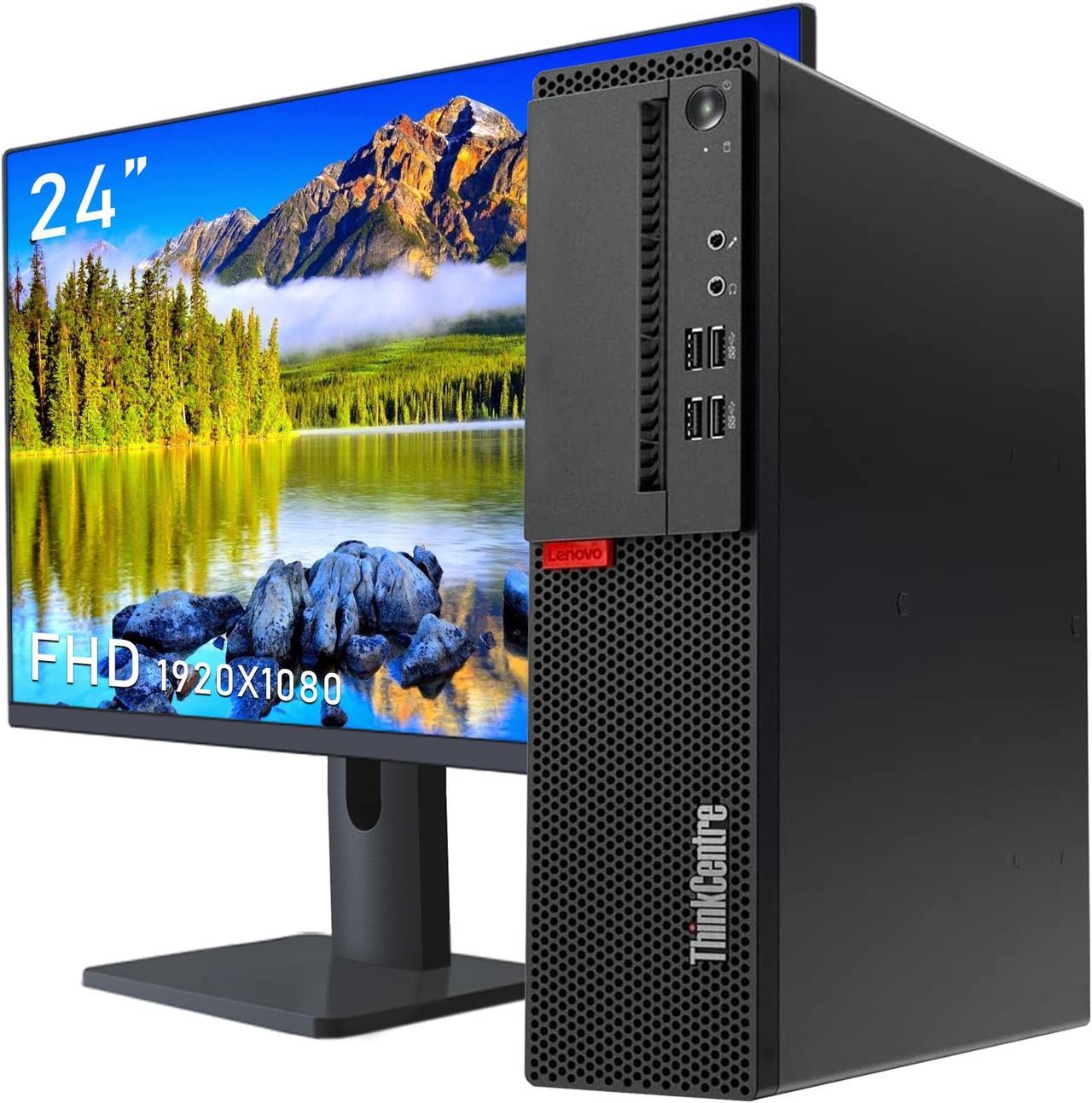 Lenovo ThinkCentre SFF Desktop PC, 24" FHD Monitor, Intel Core i5 - 6th Gen, 8GB DDR4 RAM - 256GB SSD Hard Drive, WiFi, BT, Windows 10 Pro, Wireless Keyboard & Mouse - Black