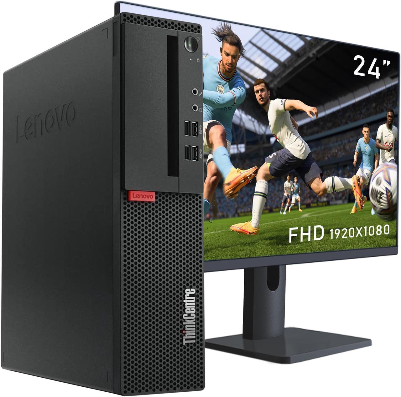 Lenovo ThinkCentre Small Form Desktop - 24" FHD Monitor, Intel Core i5 - 6th Gen, 16GB DDR4 RAM - 512GB SSD, WiFi, BT, Wireless Keyboard & Mouse, Windows 10 Pro - Black