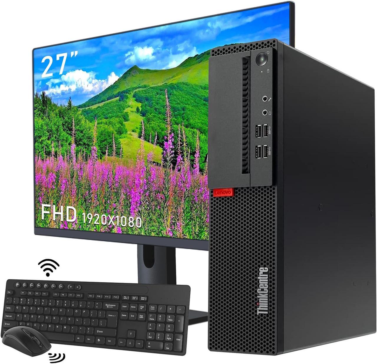 Business Desktop Lenovo ThinkCentre SFF PC - Intel Core i7 (6700) @3.4GHz - 1TB SSD - 32GB DDR4 RAM - BT, WiFi - Windows 10 Pro - Keyboard/Mouse included - 27" FHD Monitor - Black