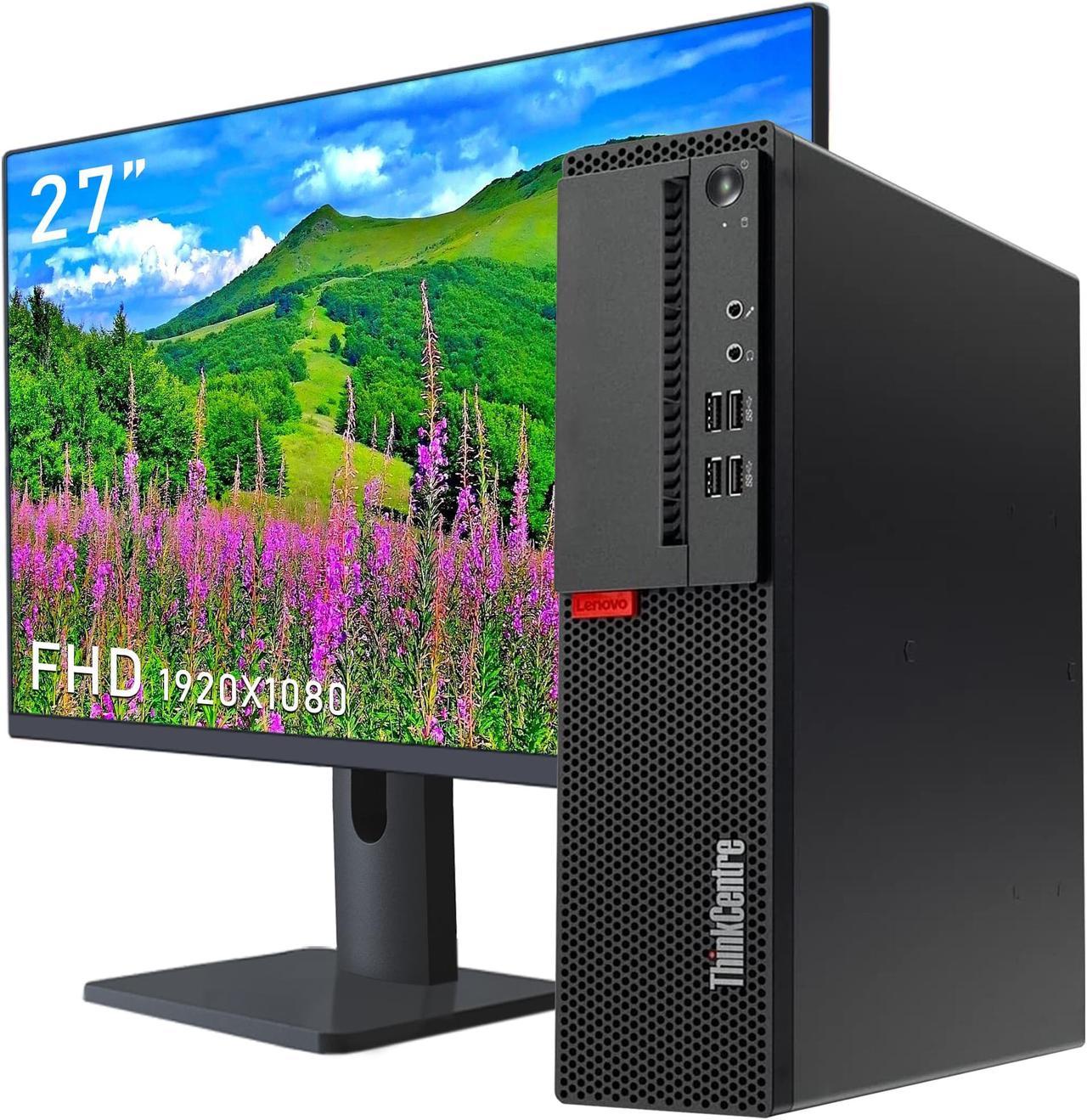 Business Desktop Lenovo ThinkCentre Small Form, 27" FHD Monitor, Intel Core i7 7700 ( @3.60 GHz upto 4.20 GHz ), 16GB DDR4 RAM, 512GB SSD, WiFi, BT, Windows 10 Pro, Wireless Keyboard & Mouse - Black