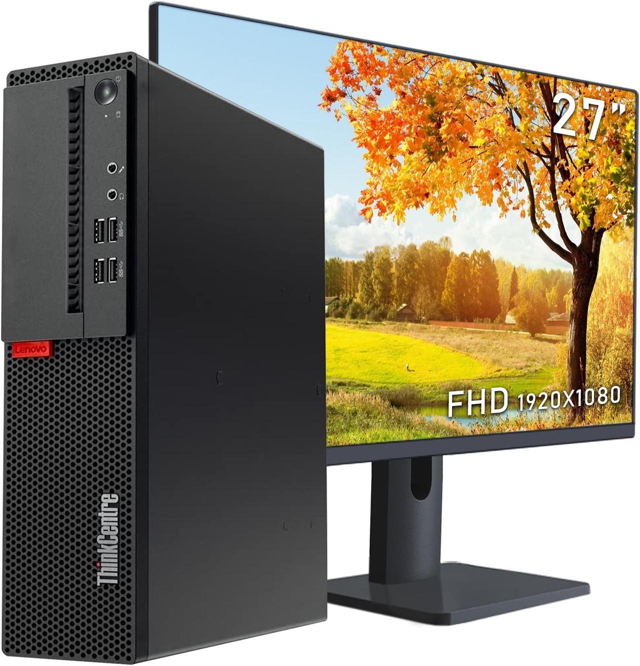 Lenovo ThinkCentre SFF Business Desktop PC - Intel Core i7 (7700) @3.60 GHz - 1TB SSD - 32GB DDR4 RAM - BT, WiFi - Windows 10 Pro - Keyboard/Mouse included - 27" FHD Monitor - Black