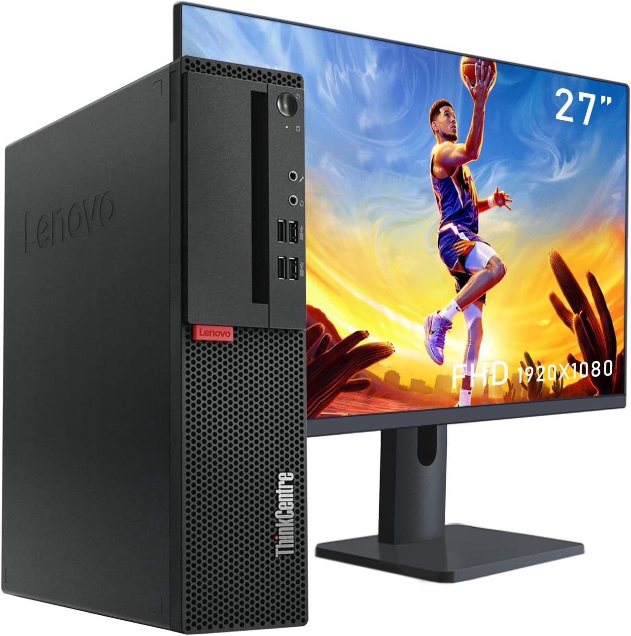 Lenovo ThinkCentre SFF Desktop PC Computer, Intel Core i7 - 7700 @3.60 GHz - 32GB RAM (DDR4) - 2TB SSD, Windows 10 Pro 64-bit, BT, WiFi / Wireless Keyboard & Mouse / 27" FHD Monitor - Black