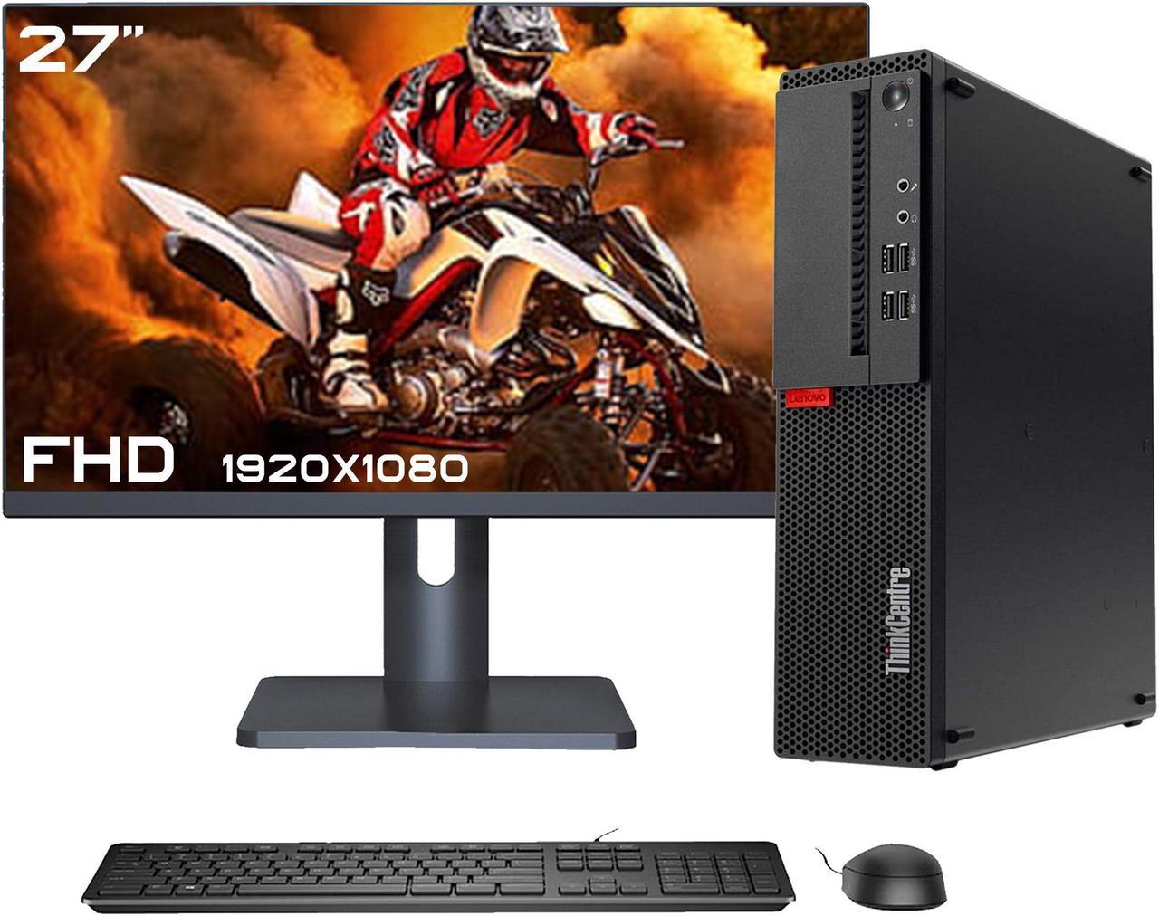 Lenovo ThinkCentre SFF Desktop PC Computer, Intel Core i7 - 7700 @3.60 GHz - 32GB RAM (DDR4) - 2TB SSD, Windows 10 Pro 64-bit, BT, WiFi / Keyboard & Mouse / 27" FHD Monitor - Black