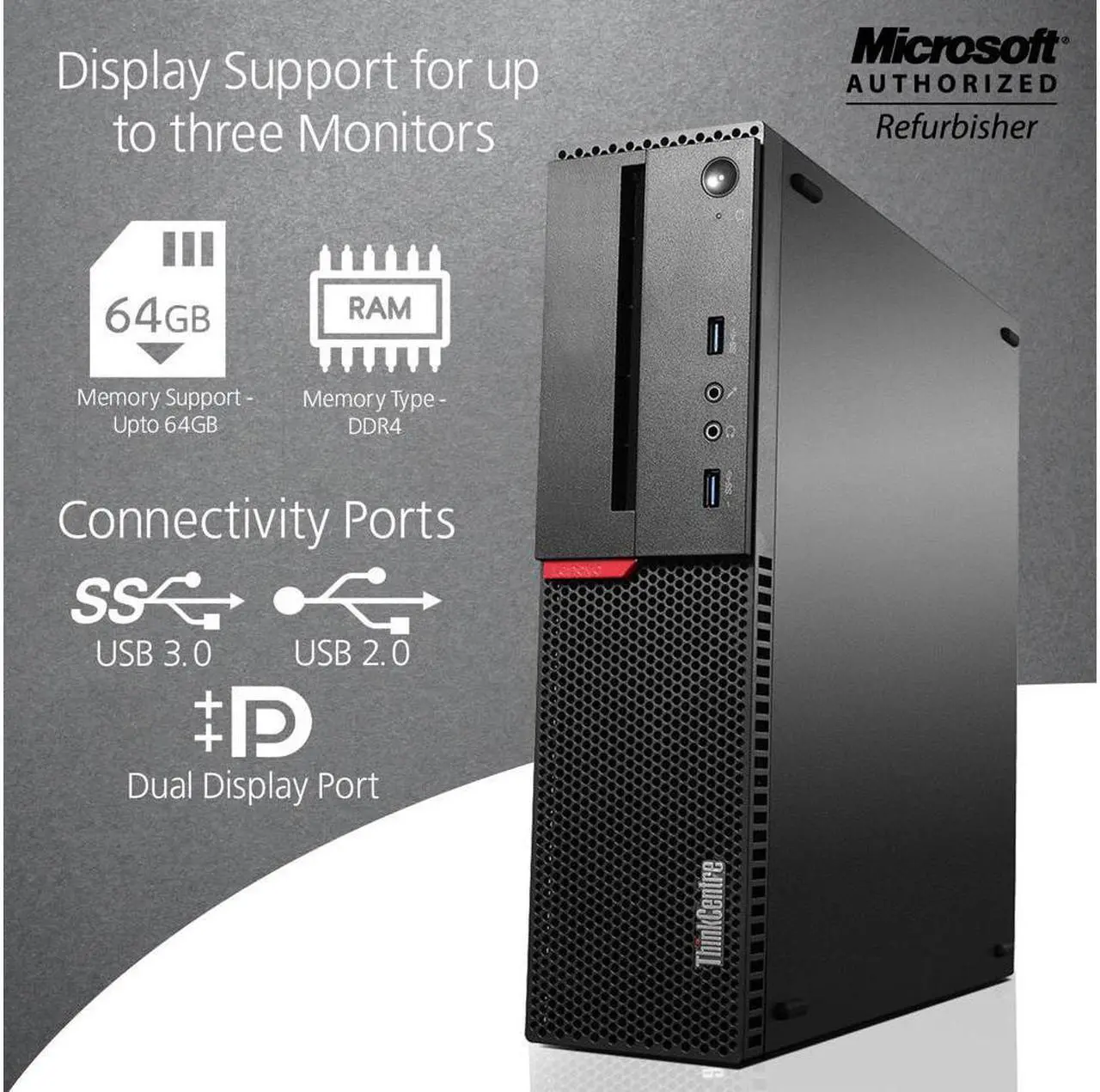 Alt view image 3 of 5 - Grade A - Lenovo ThinkCentre M800 Small Form Factor (SFF) Core I5 6th Gen 6500 @ 3.20Ghz (Upto 3.6 Ghz)  Dual Monitor Support / USB 3.0 / Free Keyboard & Mouse with WiFi Adapter