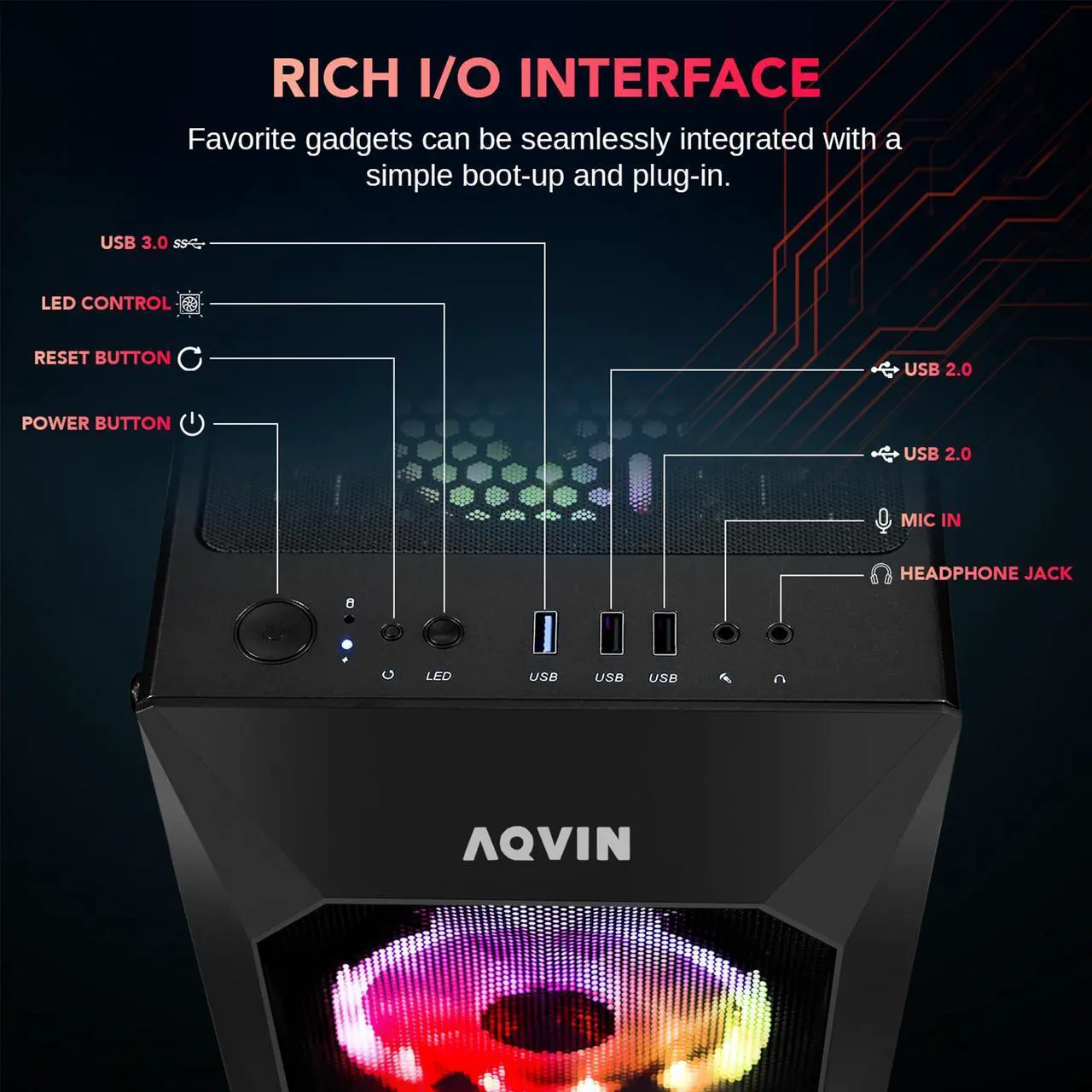 Alt view image 5 of 7 - AQVIN AQB70 Gaming Tower PC - intel i7 Core processor Upto 4.60GHz, 32GB RAM 1TB NVMe SSD, GeForce GTX 1660 6GB GPU, RGB Fans, WiFi, Windows 11 Pro - Black GeForce GTX 1660 SUPER
