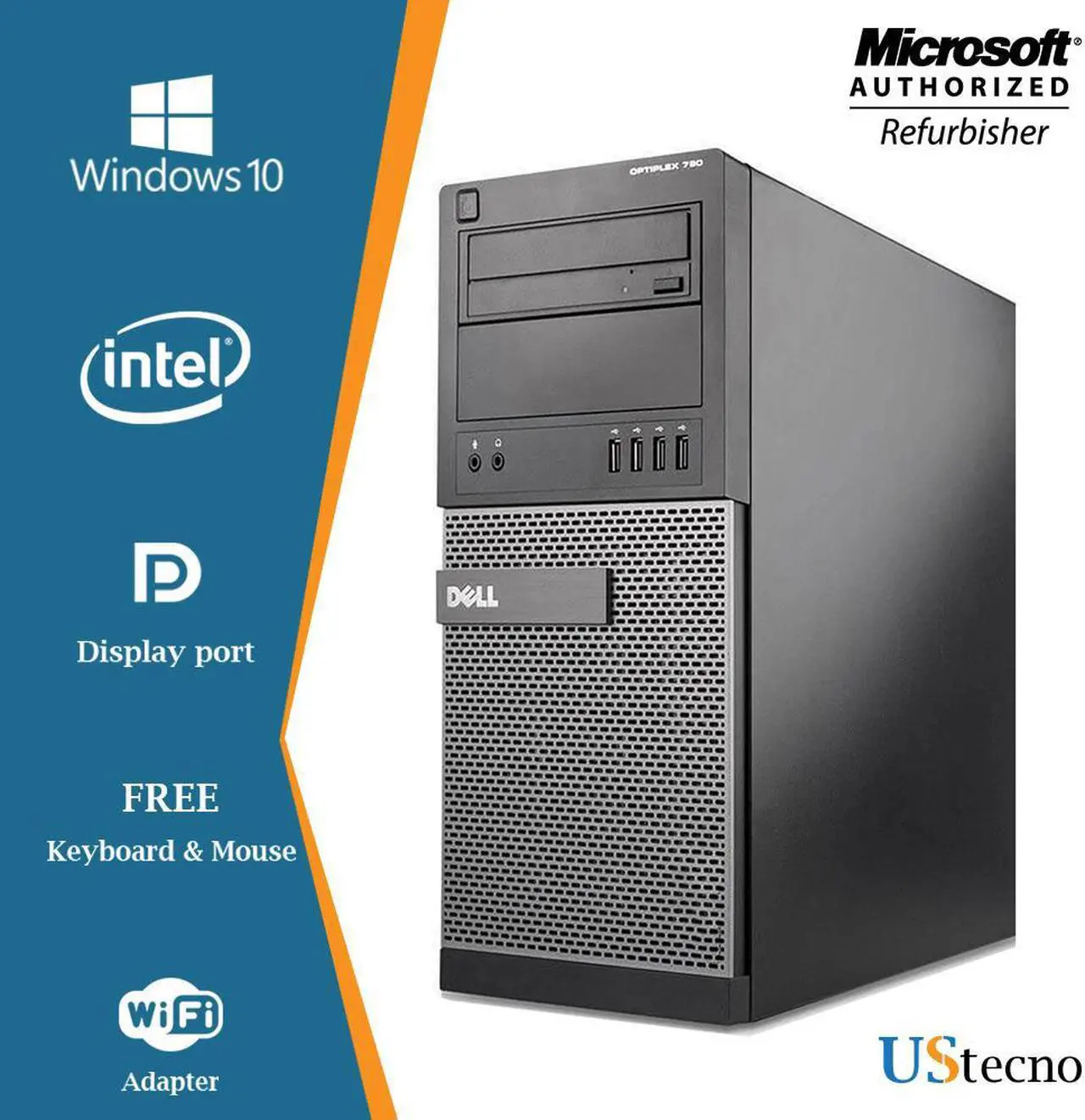 Main image of Dell Optiplex 790 Tower Computer Intel Core i7 2600 8GB 1TB HDD DVD Windows 10 Home New Free Keyboard, Mouse,Power cord,WiFi Adapter